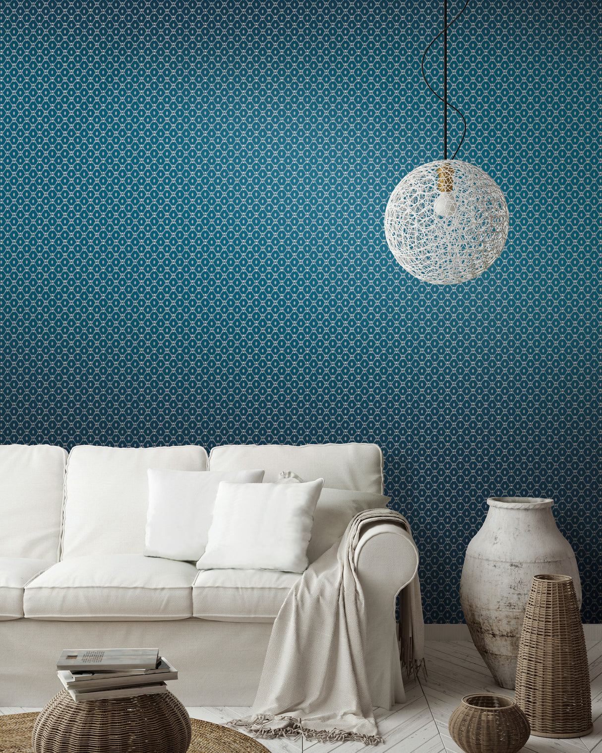 York AF6528 Fretwork Blue Wallpaper
