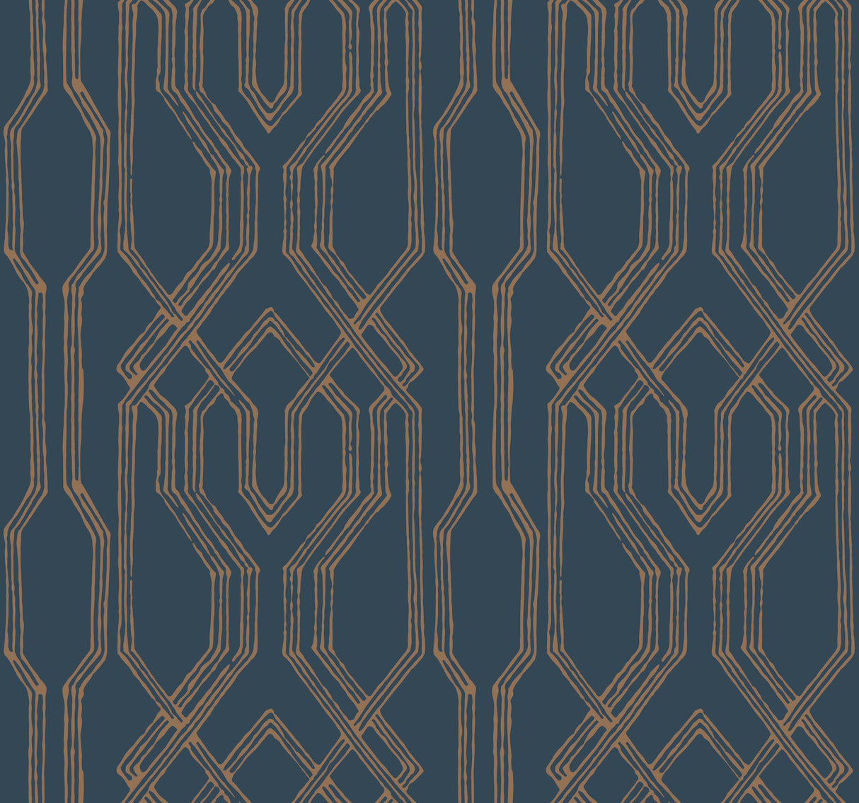 York AF6561 Oriental Lattice Blue & Gold Wallpaper