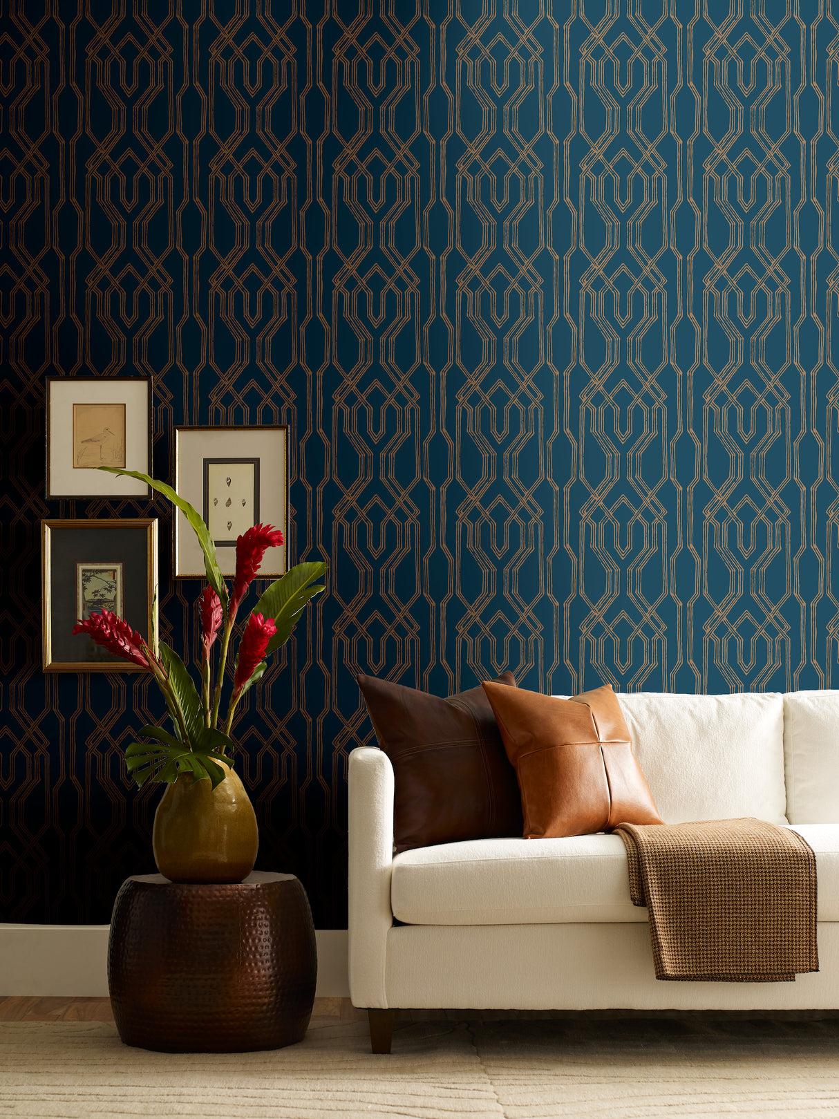 York AF6561 Oriental Lattice Blue & Gold Wallpaper