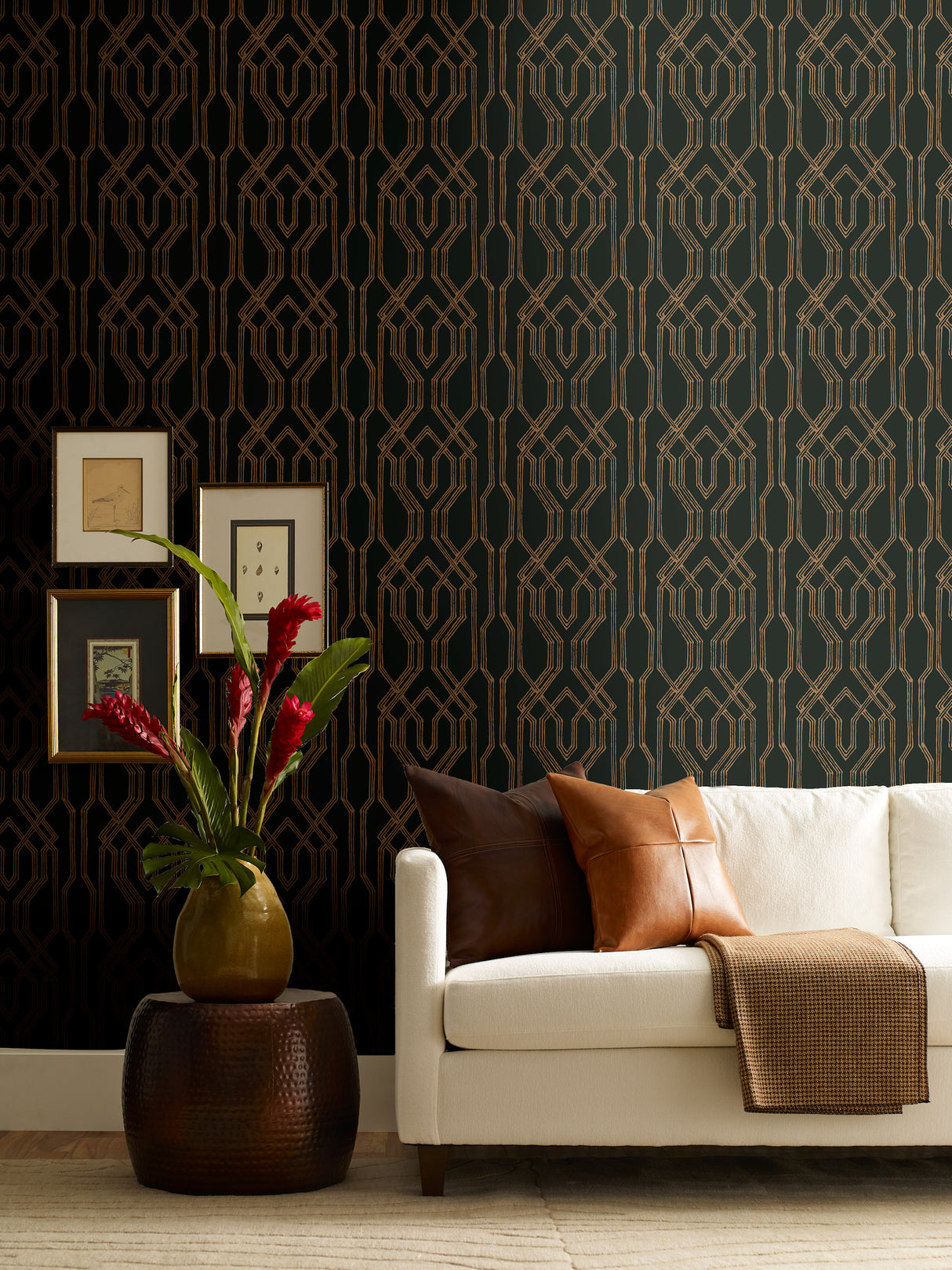York AF6562 Oriental Lattice Black & Gold Wallpaper