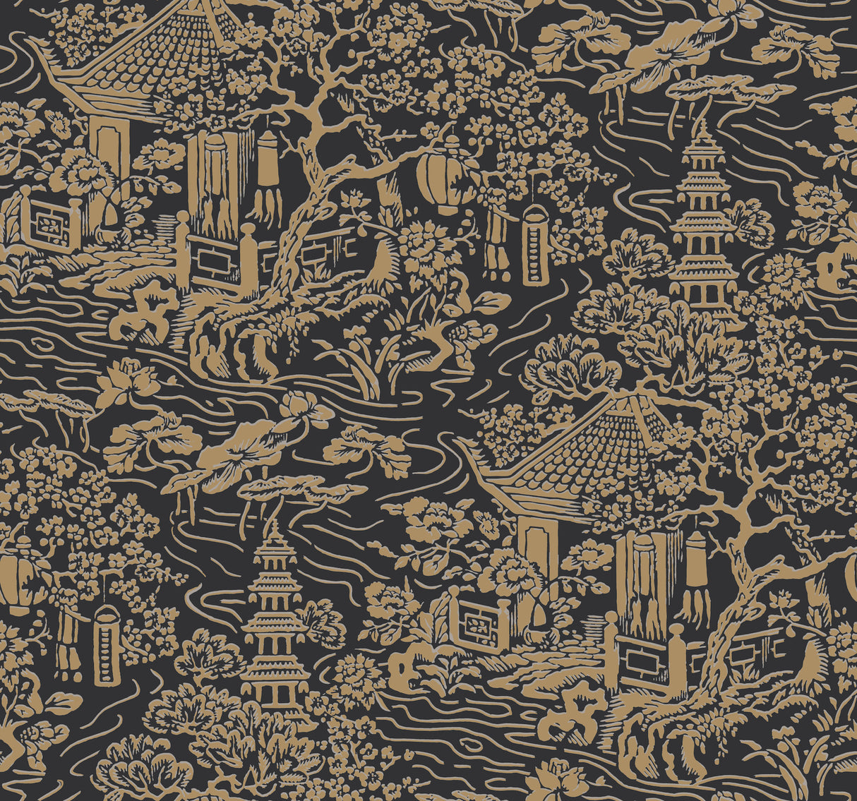 York AF6577 Chinoiserie Black & Gold Wallpaper