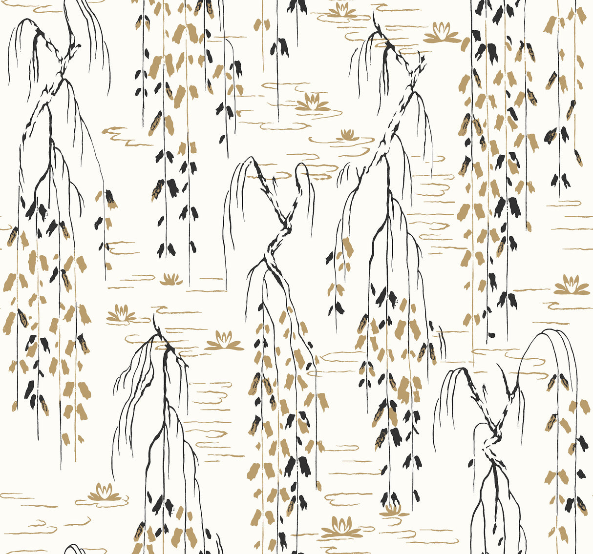 York AF6581 Willow Branches White & Black Wallpaper
