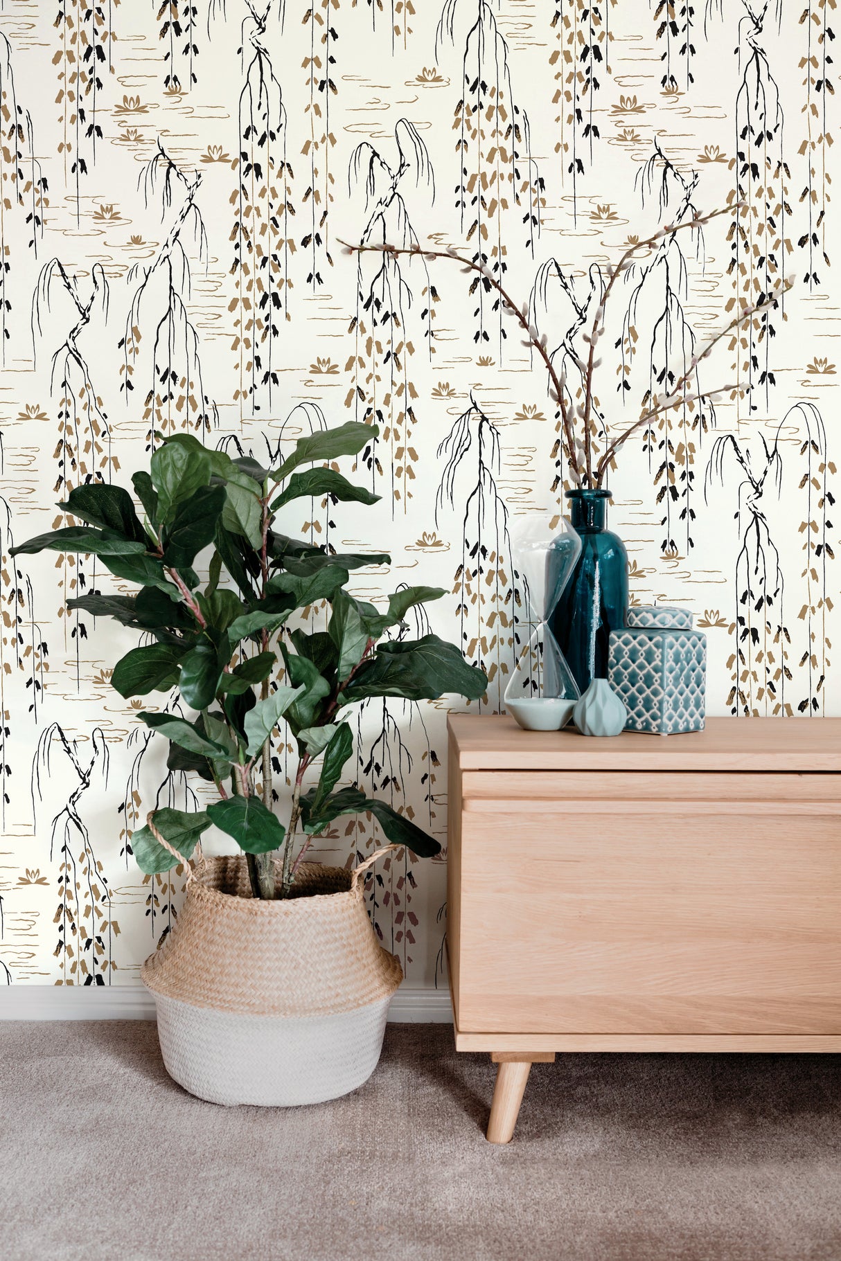York AF6581 Willow Branches White & Black Wallpaper