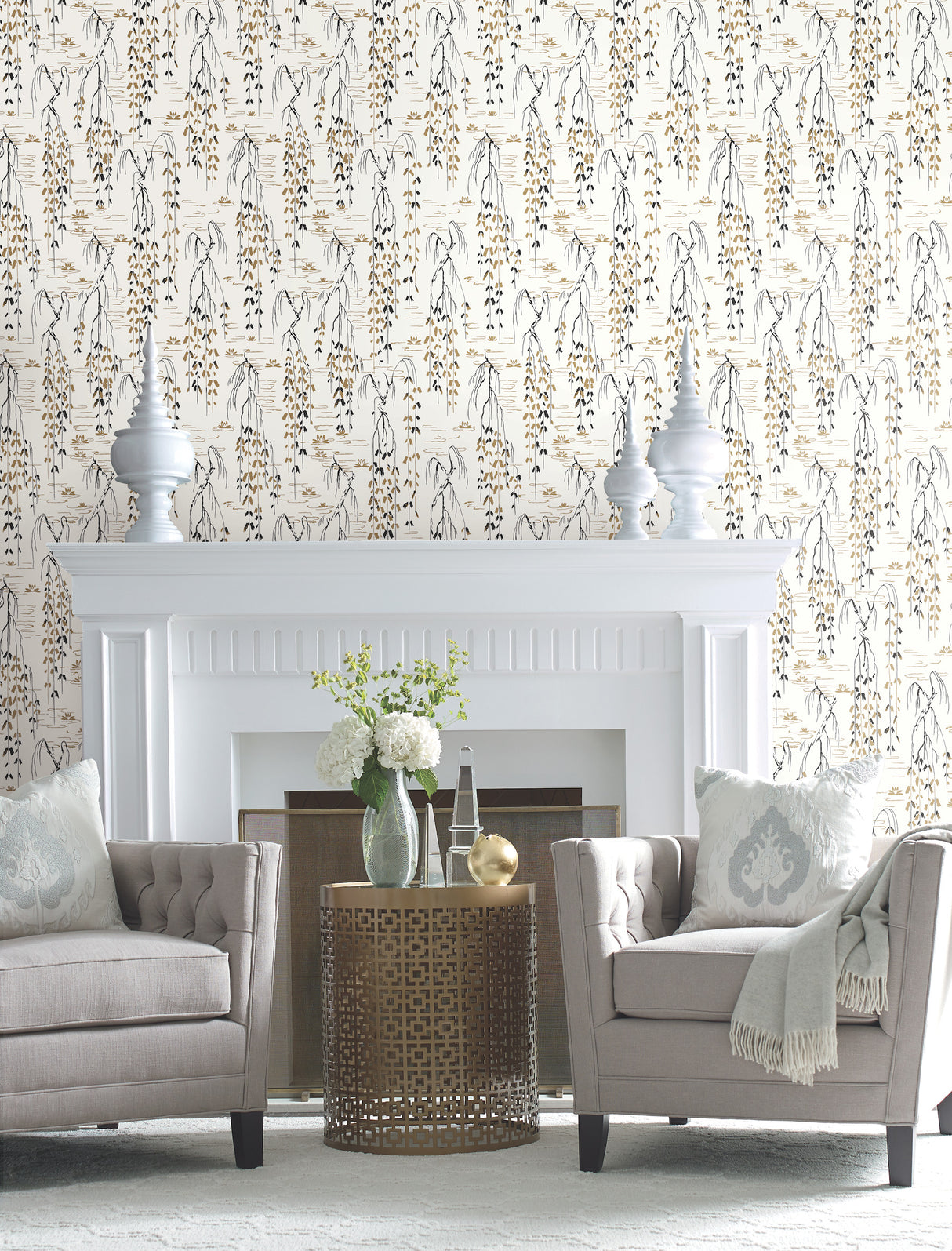 York AF6581 Willow Branches White & Black Wallpaper
