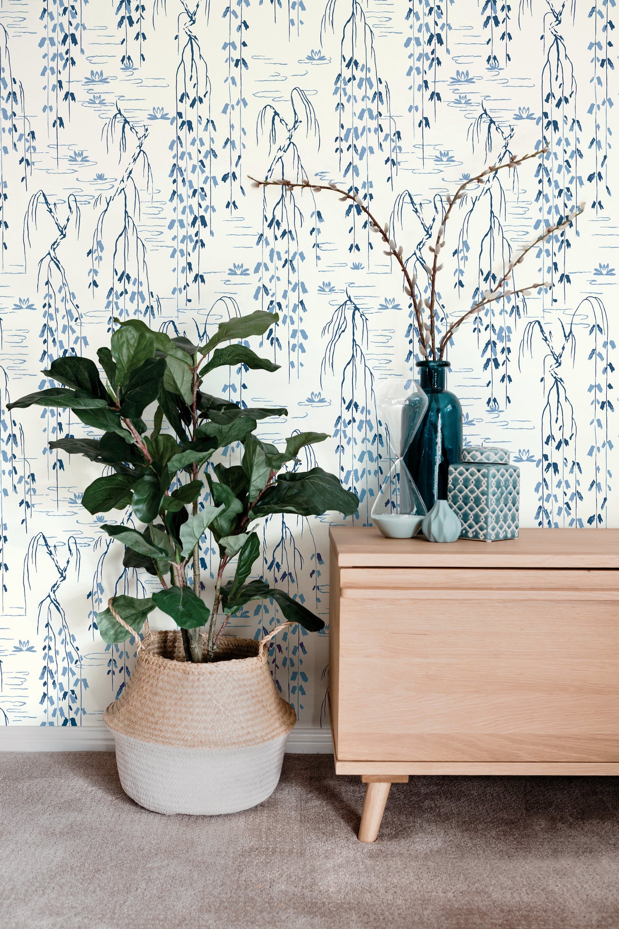 York AF6582 Willow Branches White & Blue Wallpaper