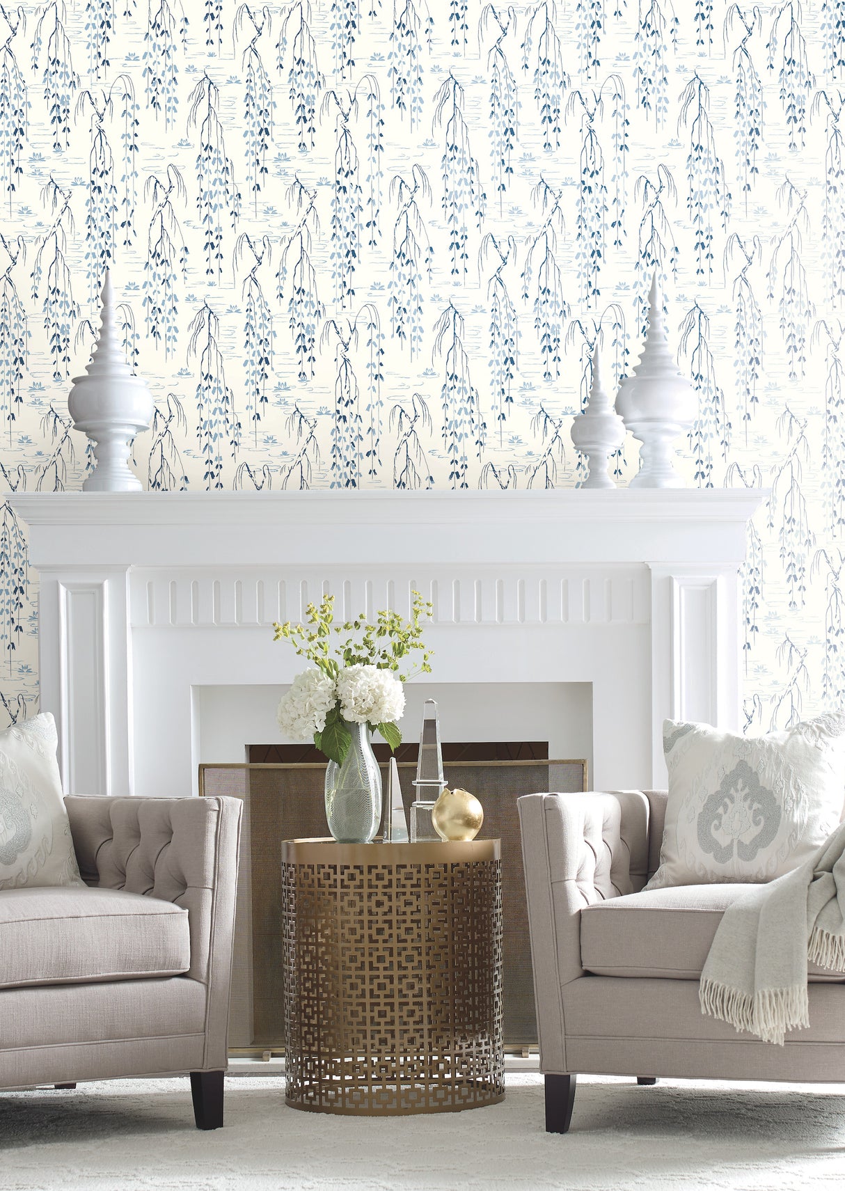 York AF6582 Willow Branches White & Blue Wallpaper