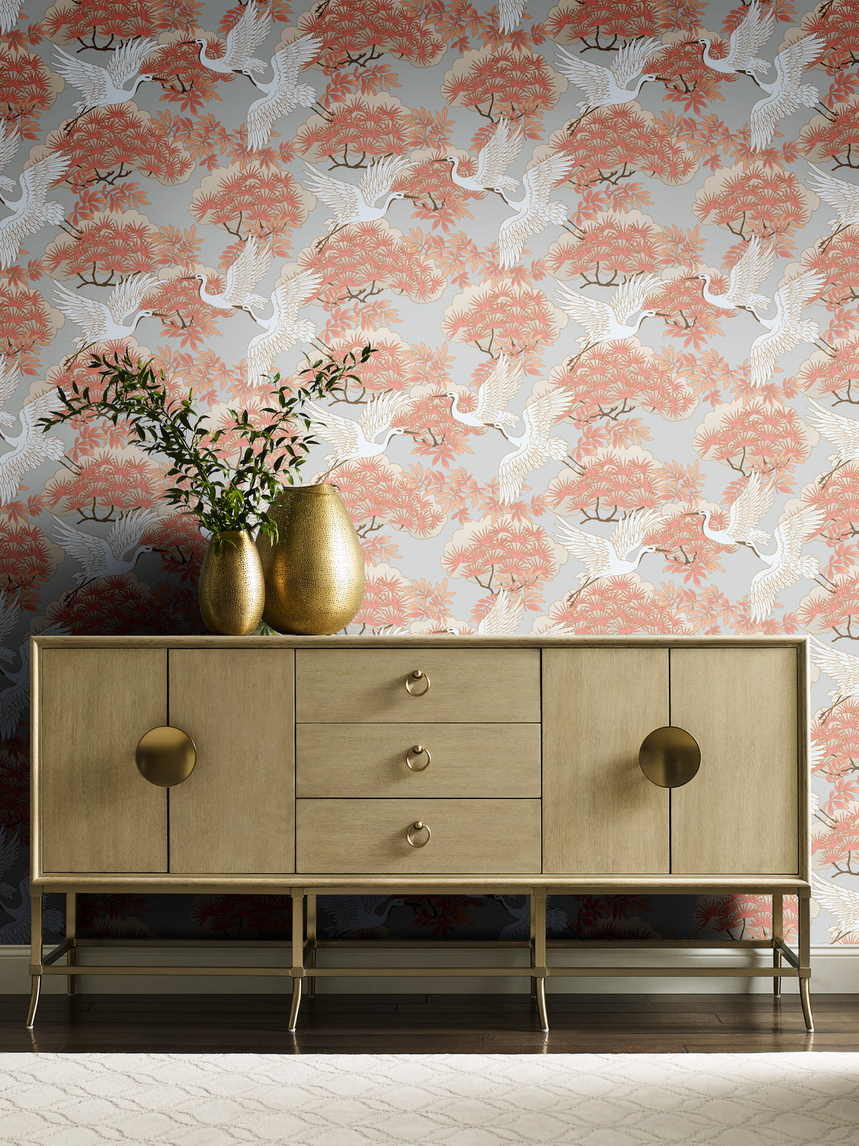 York AF6590 Sprig & Heron Orange Wallpaper