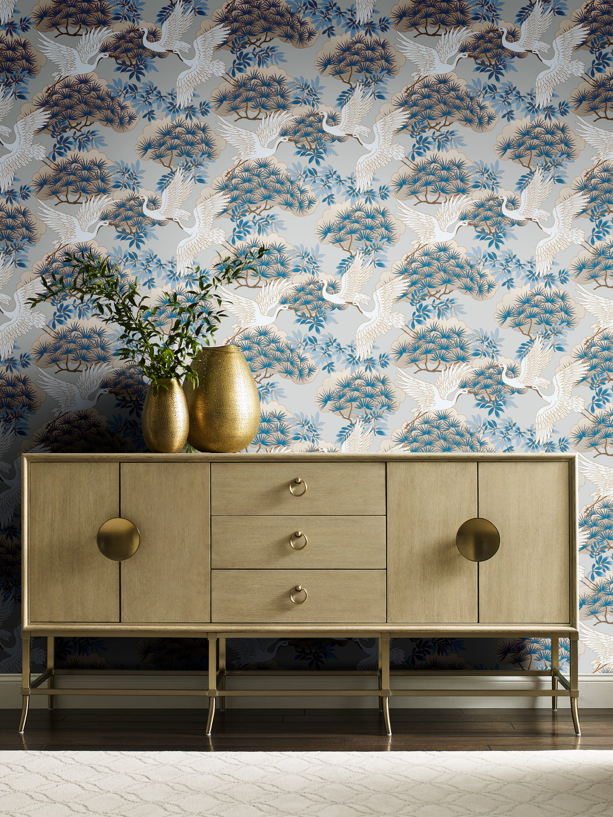 York AF6591 Sprig & Heron Light Blue Wallpaper