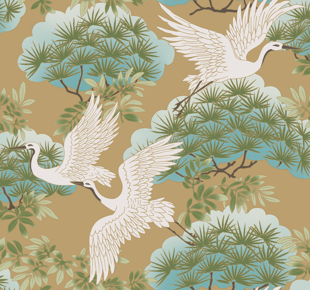 York AF6594 Sprig & Heron Gold Wallpaper