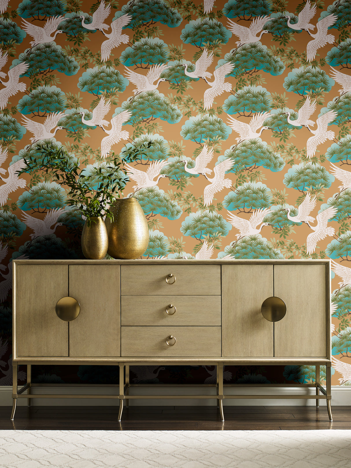 York AF6594 Sprig & Heron Gold Wallpaper