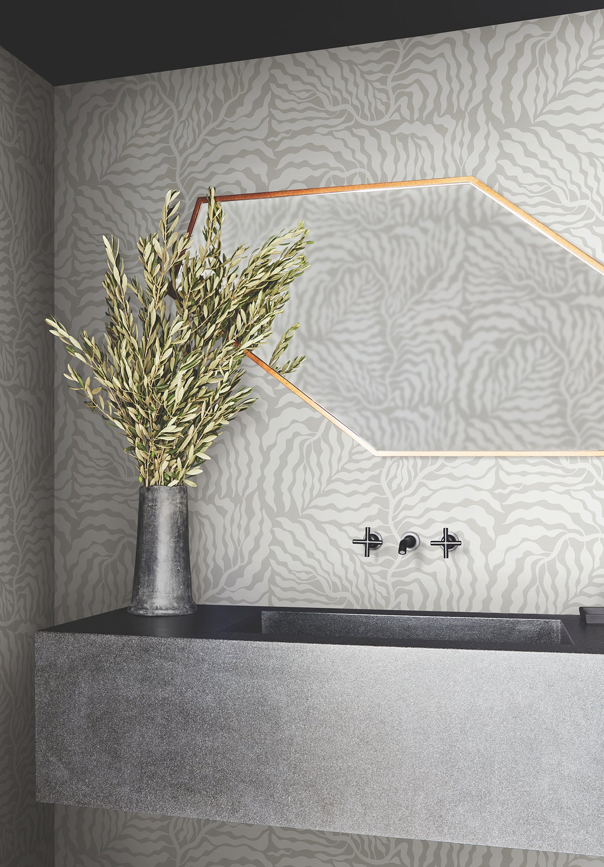 York AG2064 Fern Fronds Grey & White Wallpaper