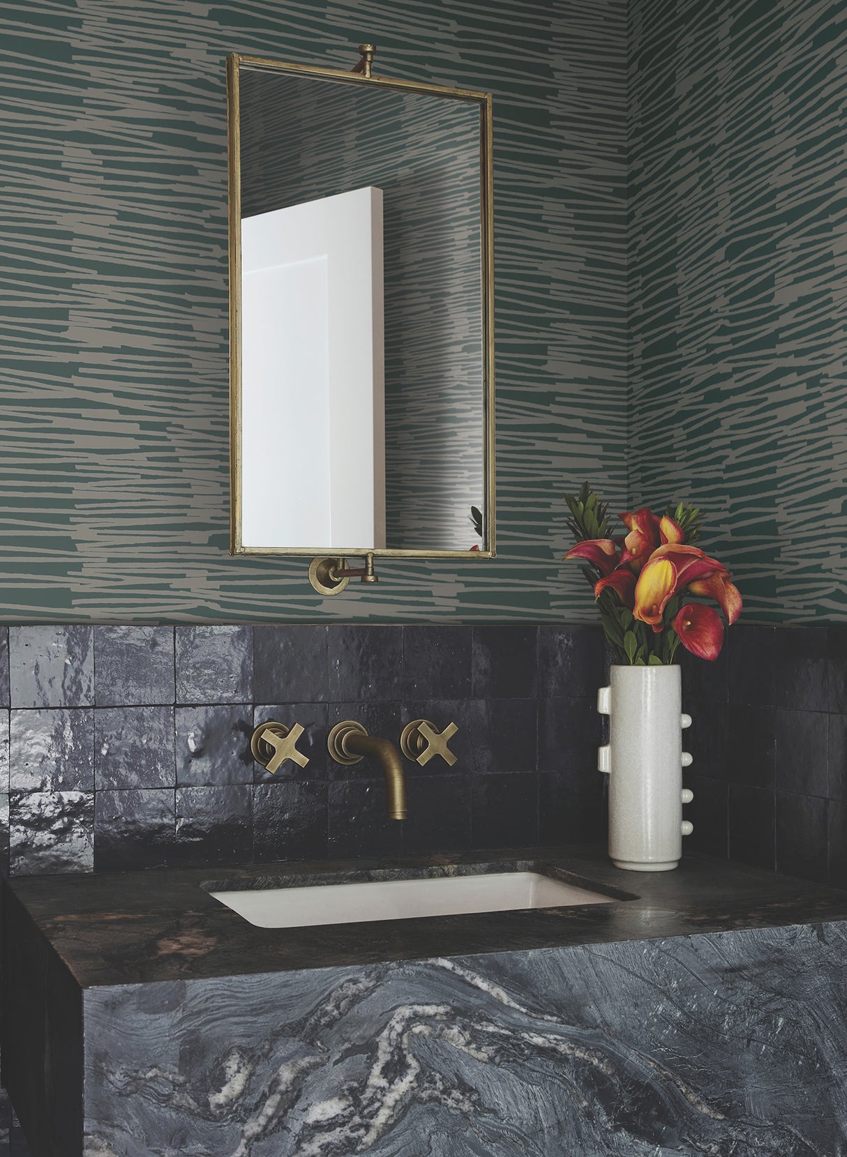 York AG2094 Water Reed Thatch Forest & Silver Wallpaper