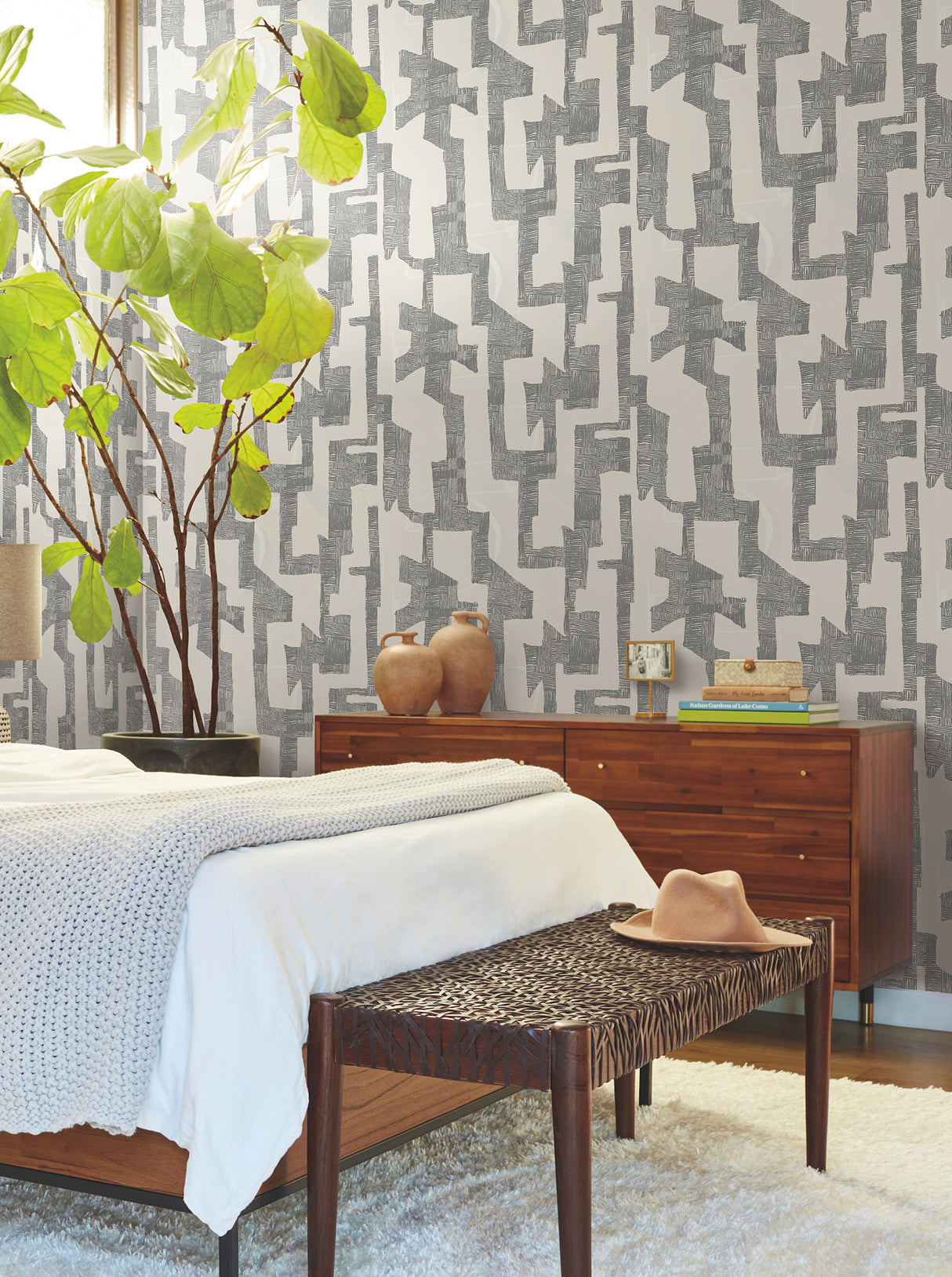 York AG2101 Modern Tribal Linen & Charcoal Wallpaper