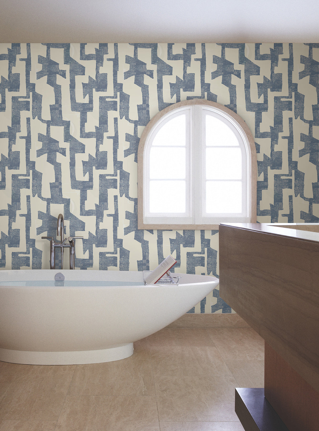 York AG2104 Modern Tribal Almond & Navy Wallpaper
