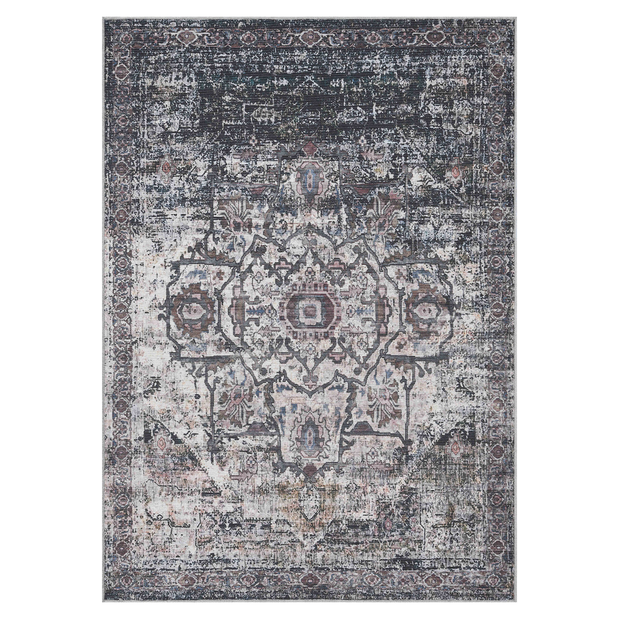 Amer Rugs ALA-2 Alaska Machine-Washable Vintage Medallion Power-Loomed /Gray Area Rug