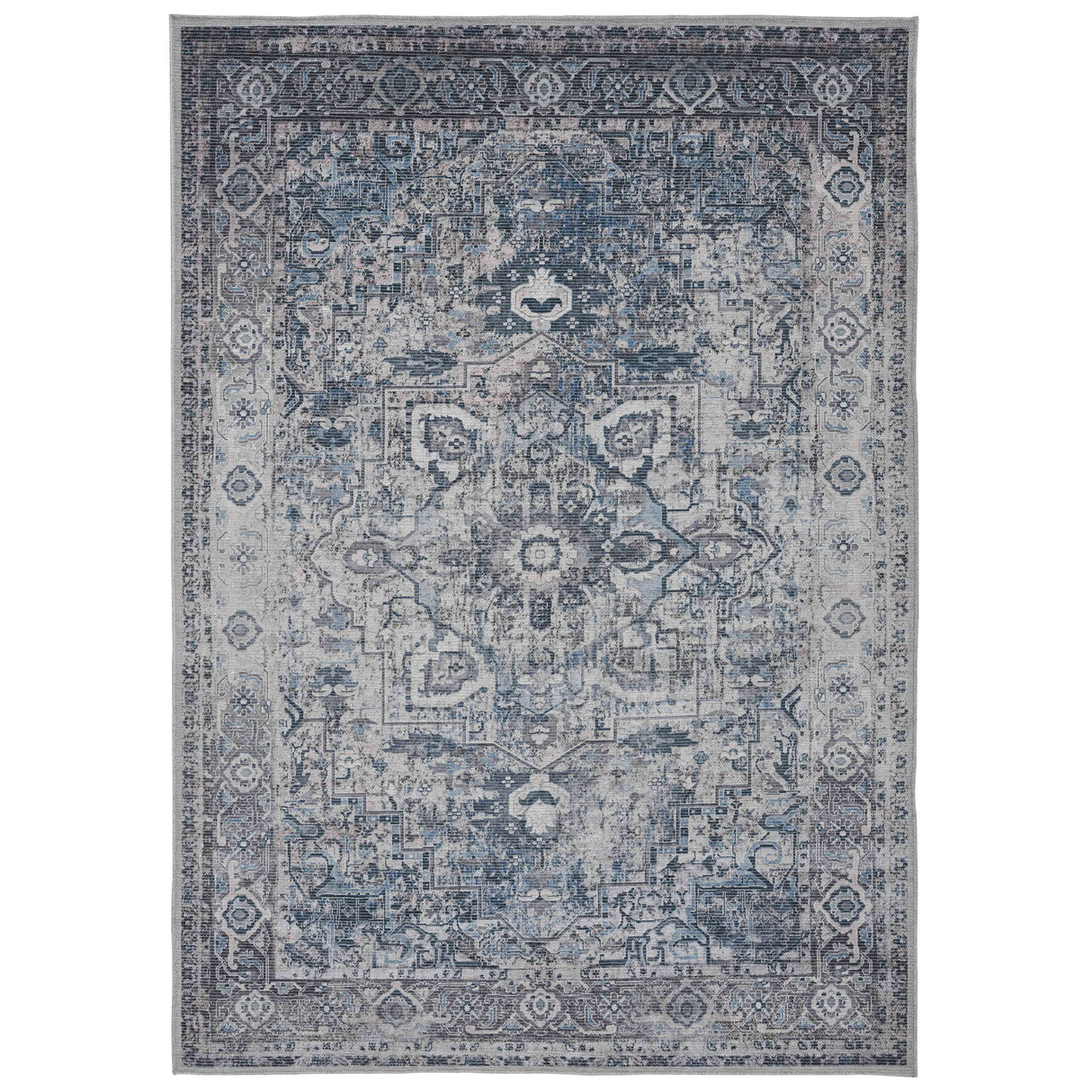 Amer Rugs ALA-3 Alaska Machine-Washable Vintage Medallion Power-Loomed Gray/Blue Area Rug