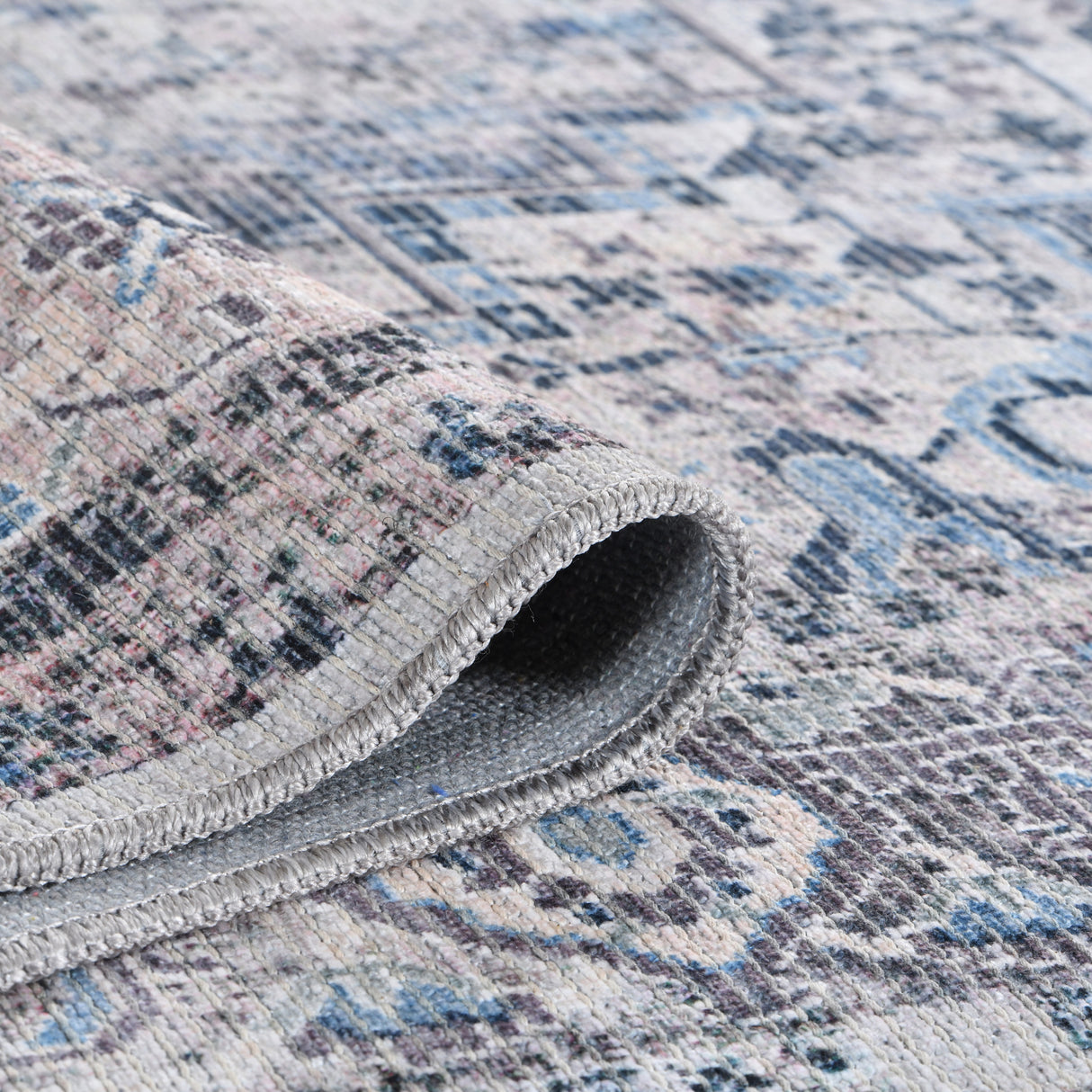 Amer Rugs ALA-3 Alaska Machine-Washable Vintage Medallion Power-Loomed Gray/Blue Area Rug