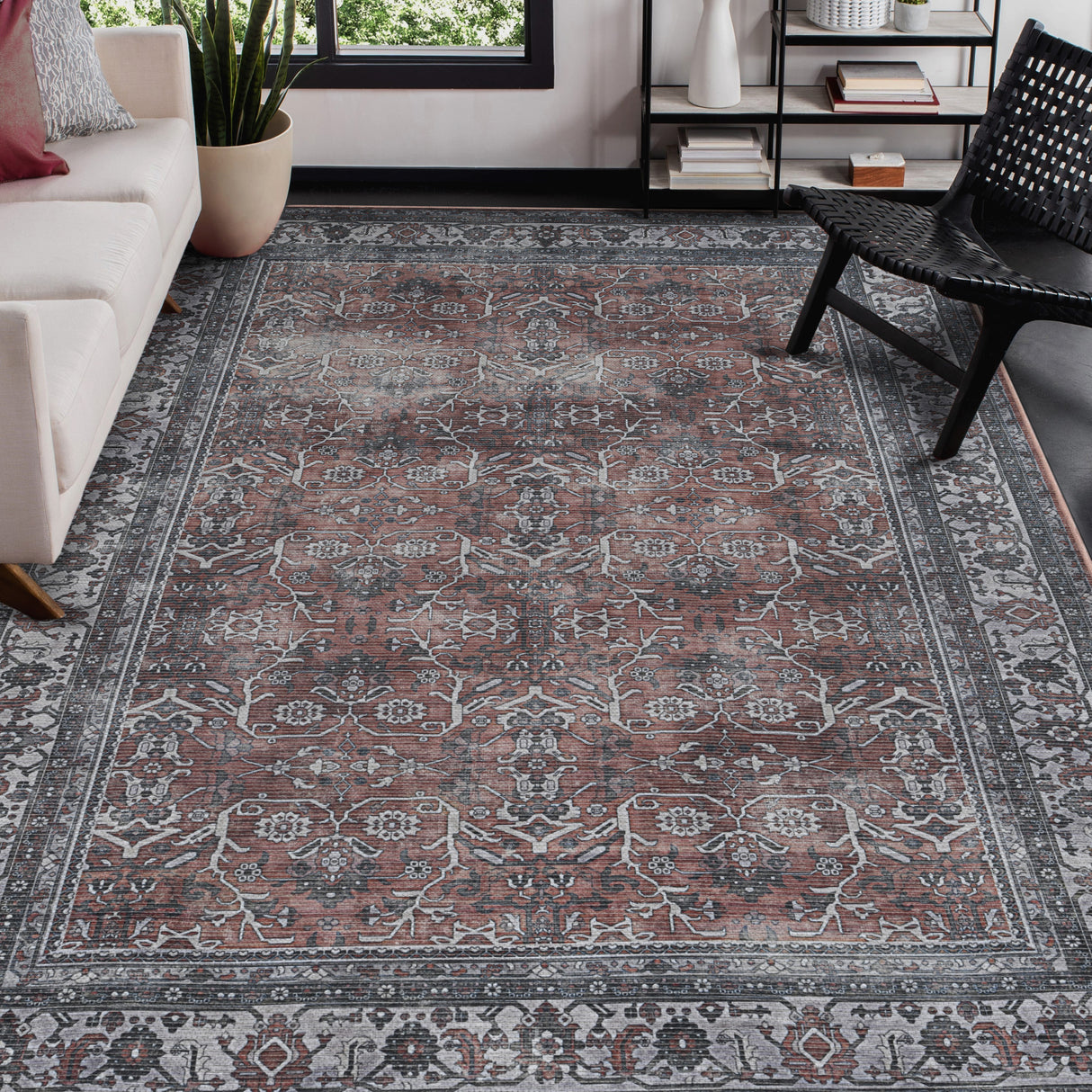 Amer Rugs ALA-4 Alaska Machine-Washable Vintage Medallion Power-Loomed /Gray Area Rug