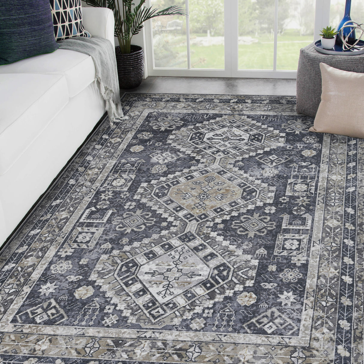 Amer Rugs ALA-9 Alaska Machine-Washable Vintage Medallion Power-Loomed /Mustard Area Rug