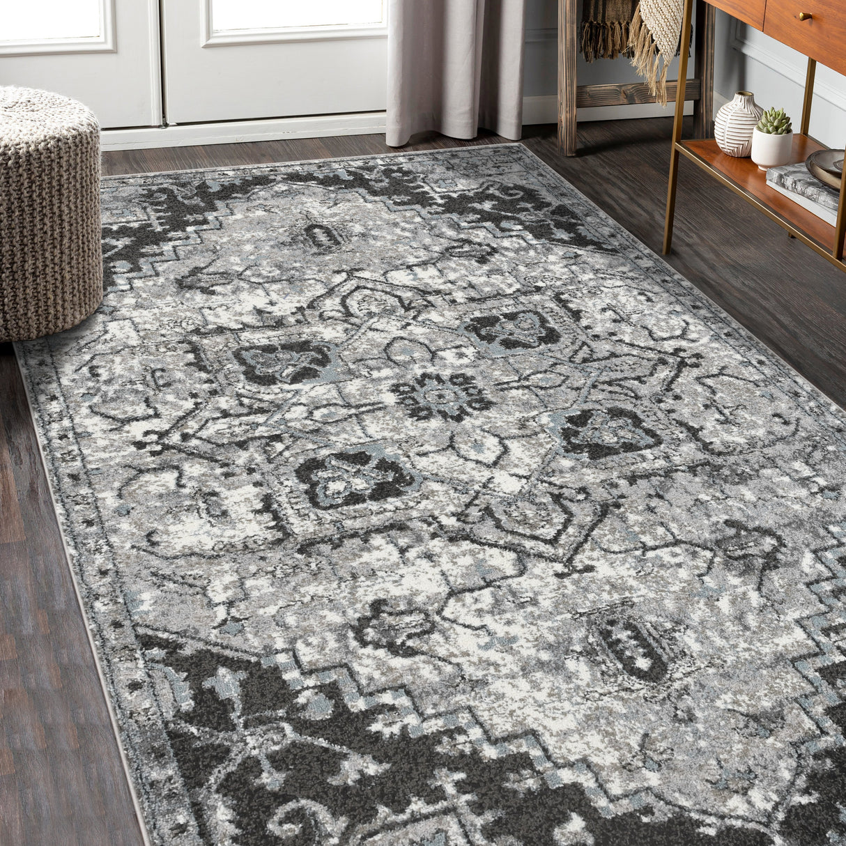 Amer Rugs ALX-49 Alexandria Contemporary Medallion /Gray Area Rug
