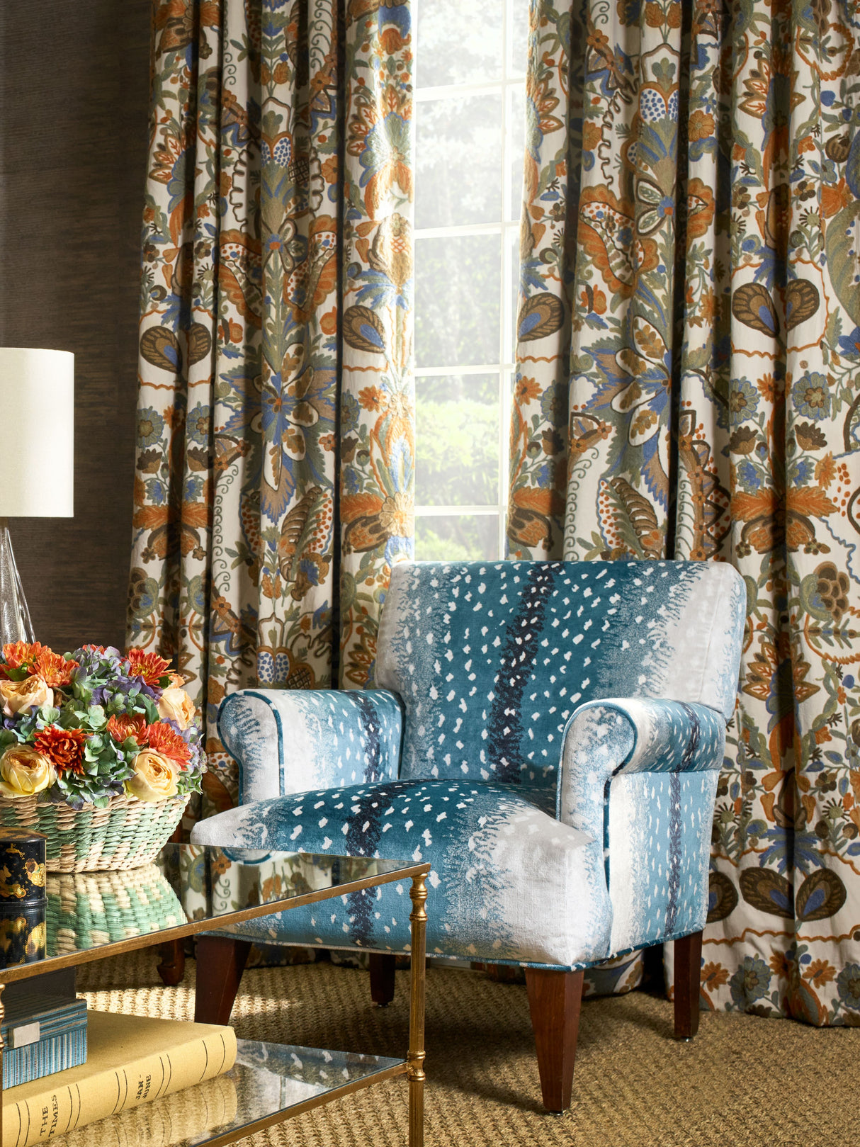 Scalamandre AL 0005BOHE PEACOCK ANTELOPE Fabric - Eade's Wallpaper