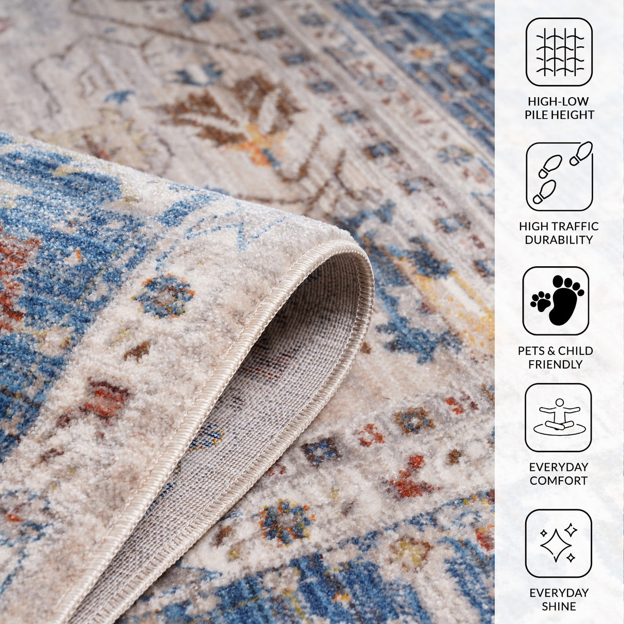 Amer Rugs ARC-4 Arcadia Oriental Design /Navy Runner Rug, 2'7" X 10' Area Rug
