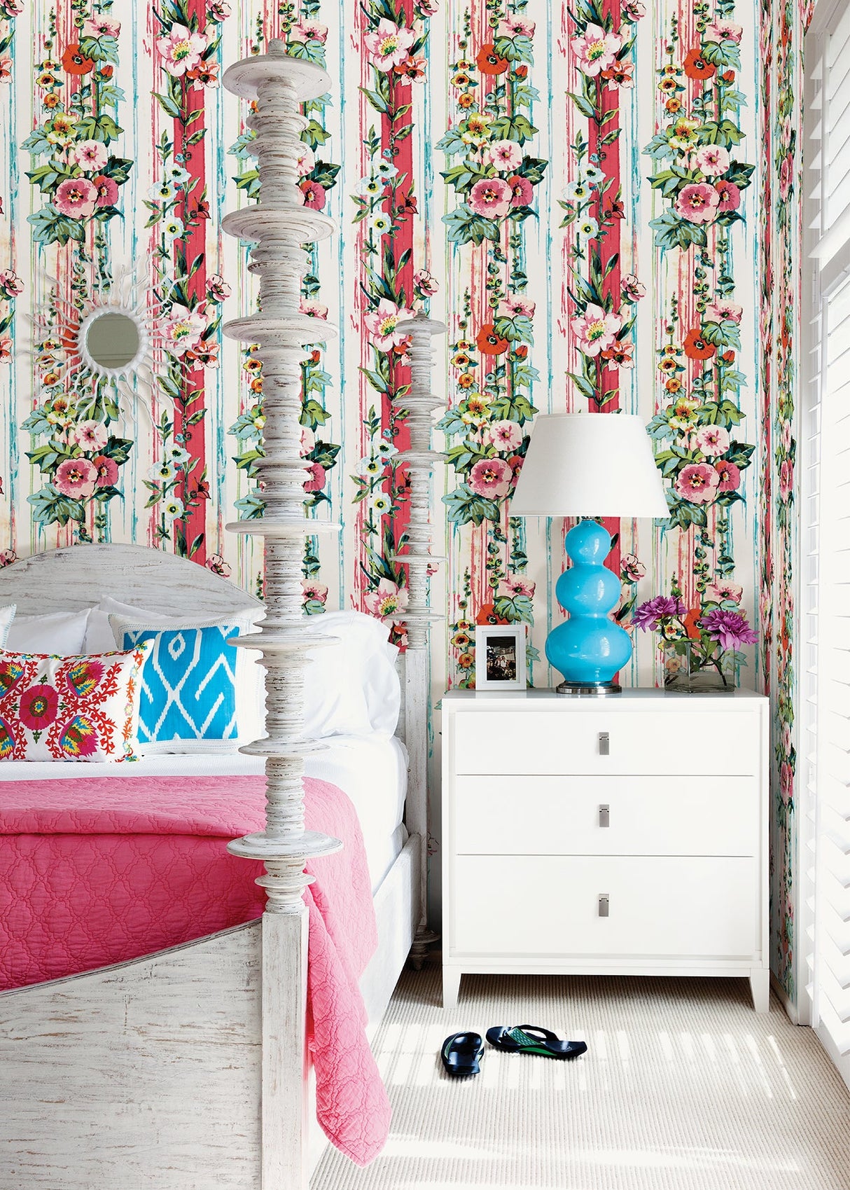 A-Street Prints AST3785 Delisa Red Floral Stripe Wallpaper