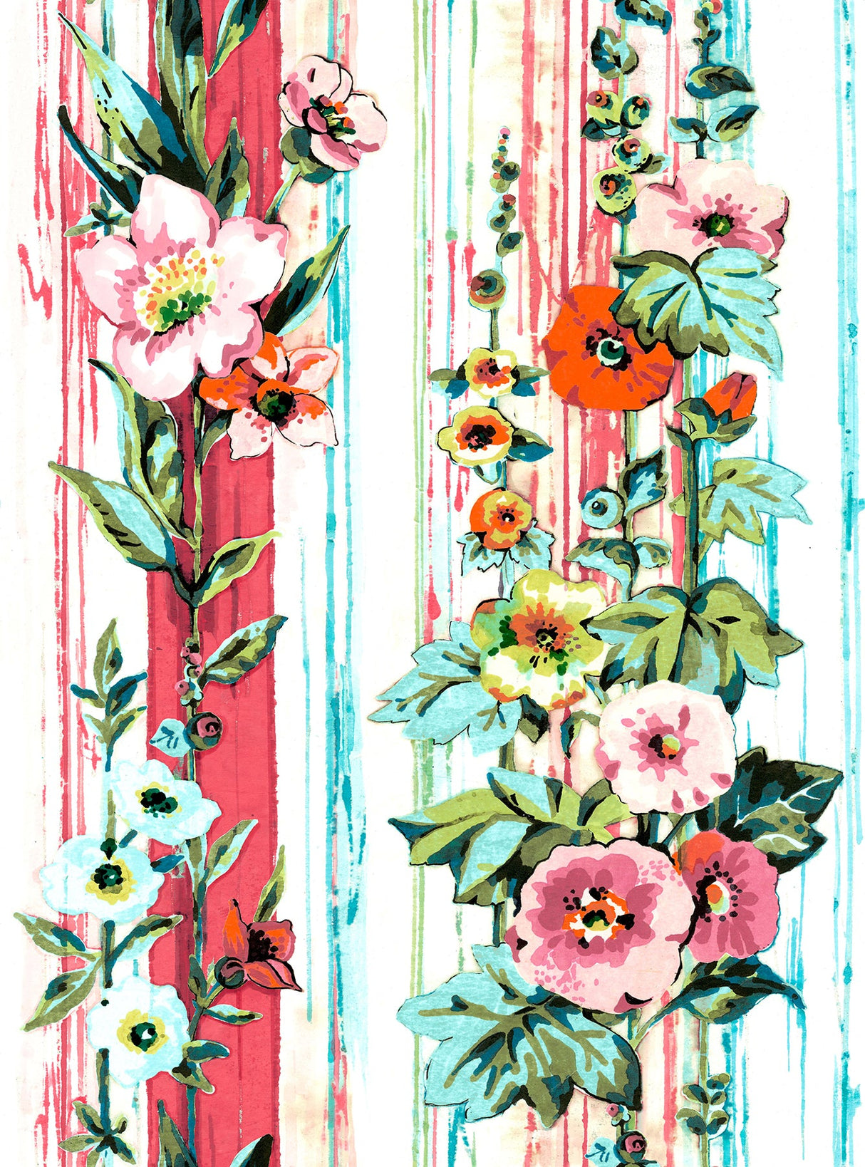 A-Street Prints AST3785 Delisa Red Floral Stripe Wallpaper