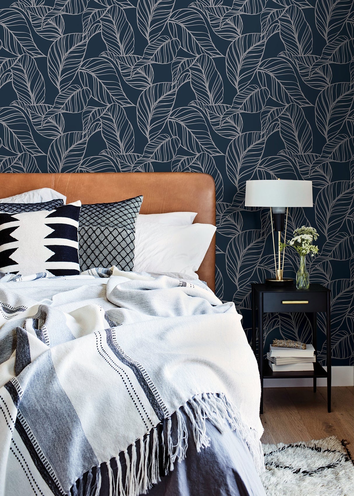 A-Street Prints AST3787 Kagan Blue Large Leaf Wallpaper