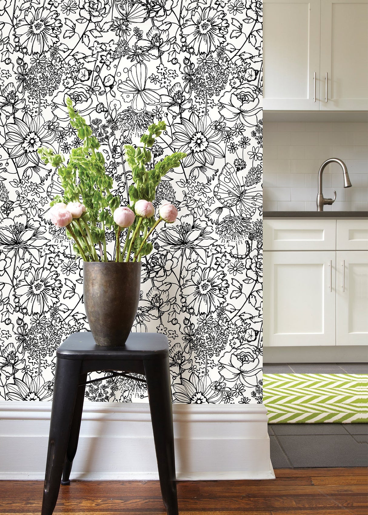 A-Street Prints AST3789 Daley Black Line Floral Wallpaper