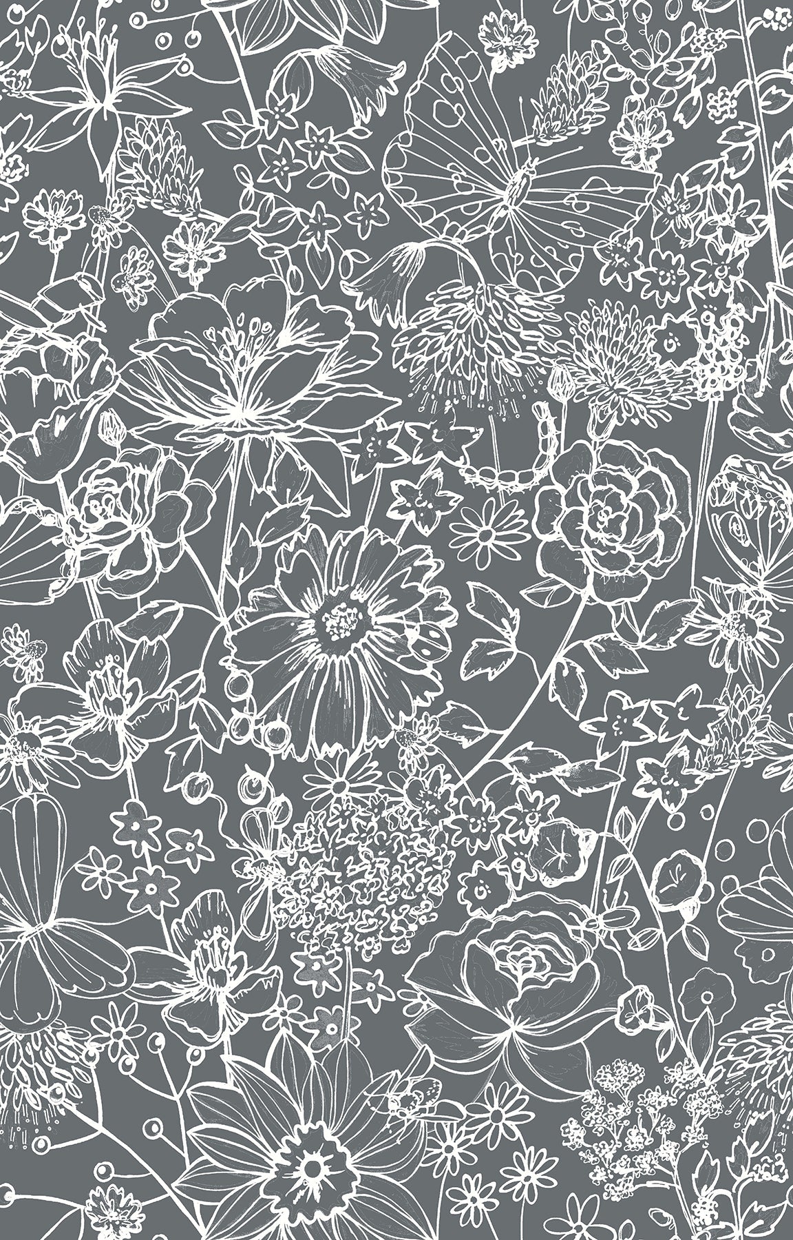A-Street Prints AST3790 Daley Grey Line Floral Wallpaper