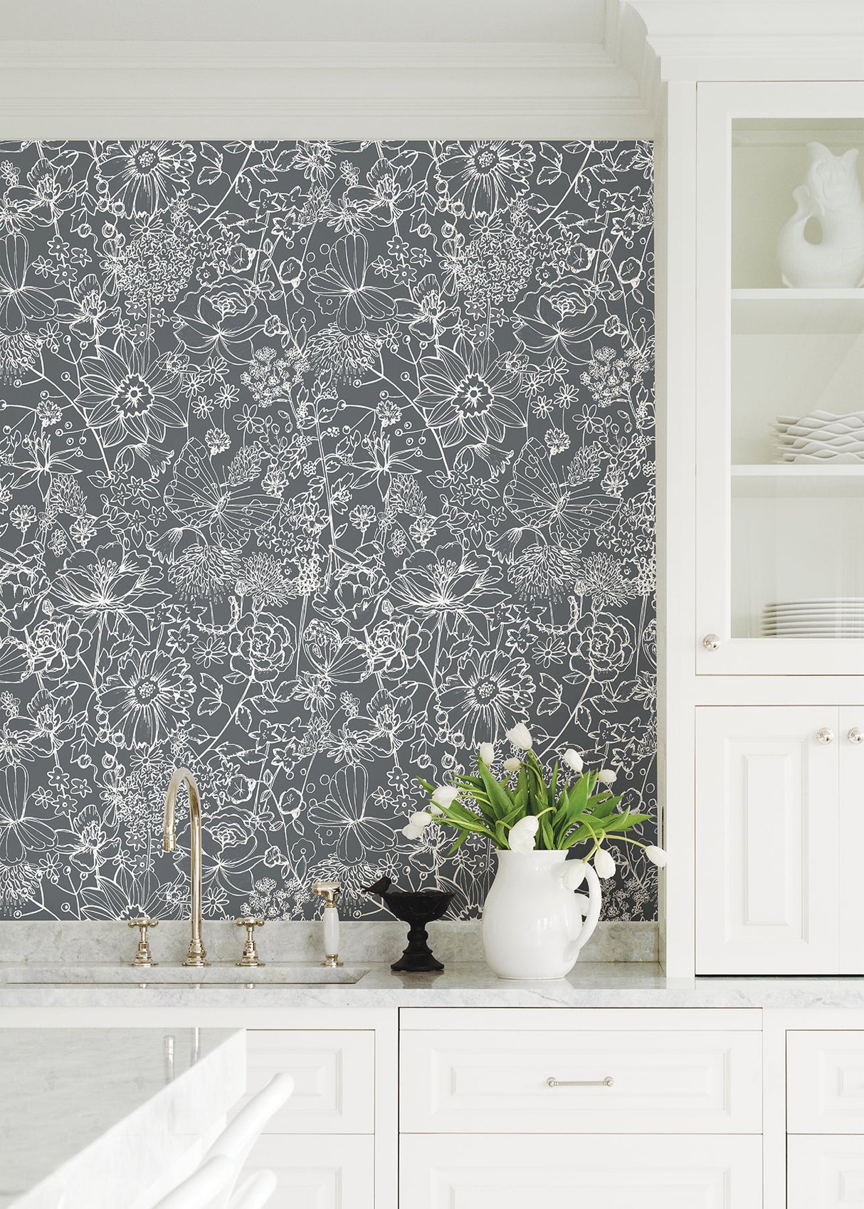 A-Street Prints AST3790 Daley Grey Line Floral Wallpaper