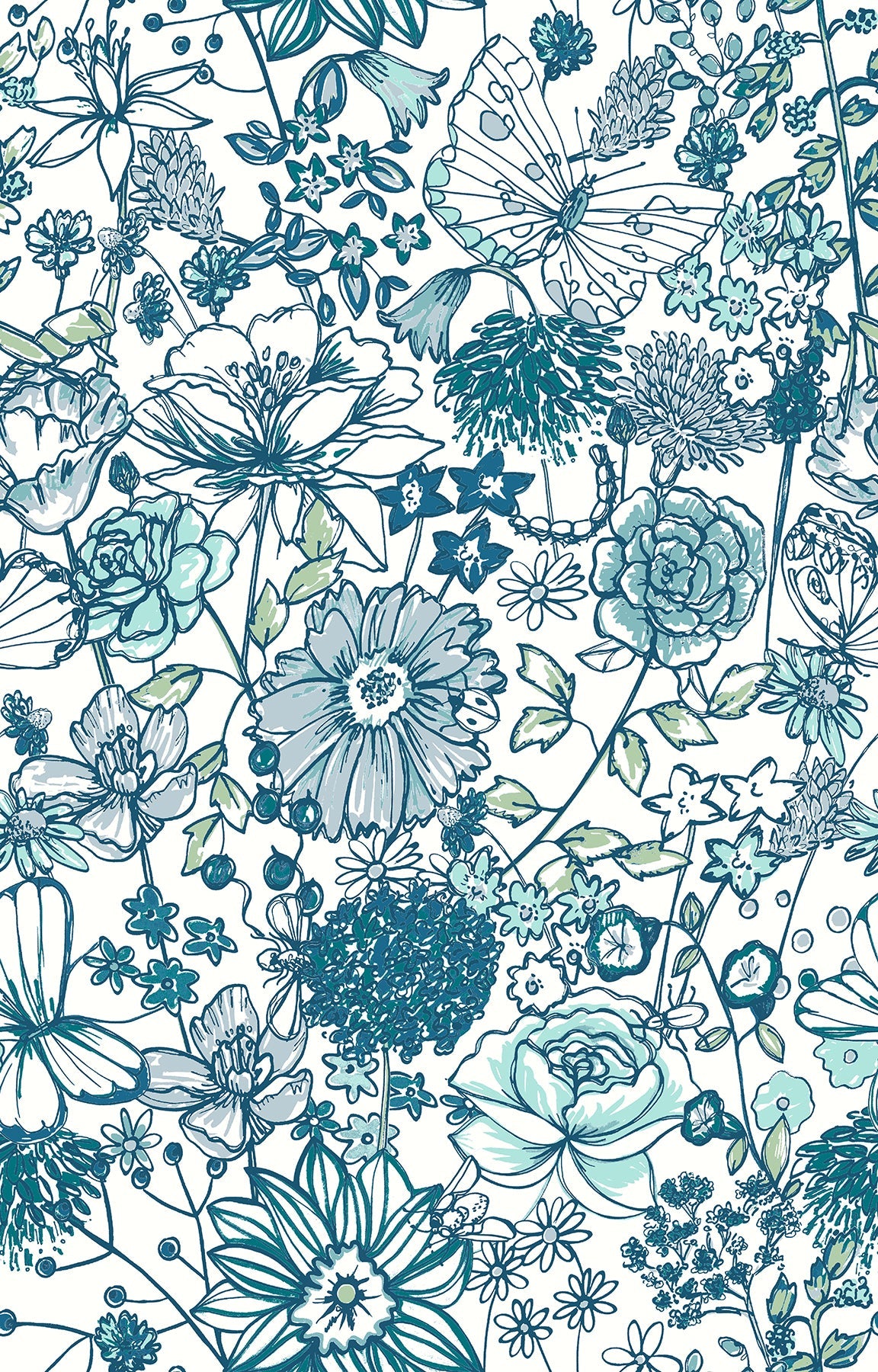 A-Street Prints AST3791 Daley Blue Line Floral Wallpaper