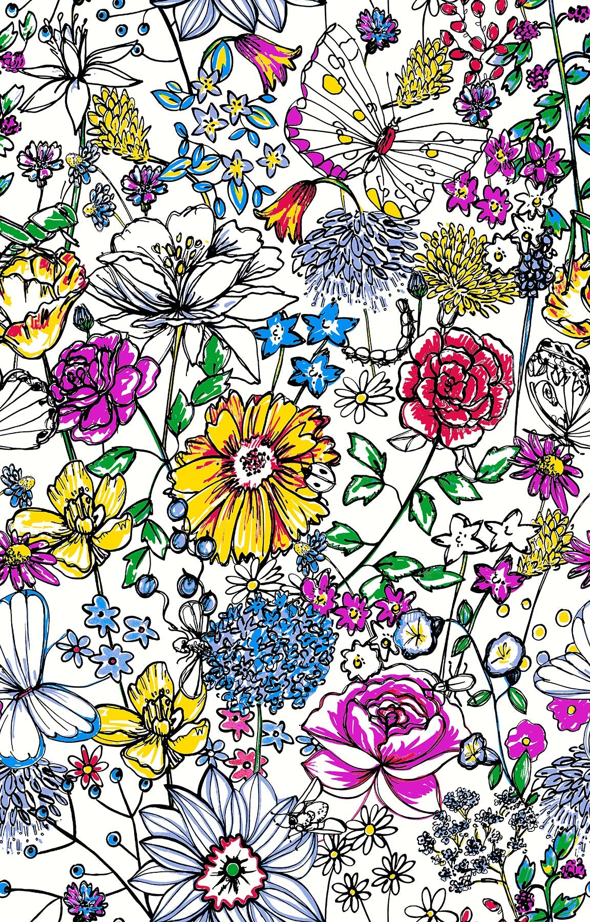 A-Street Prints AST3792 Daley Multicolor Line Floral Wallpaper