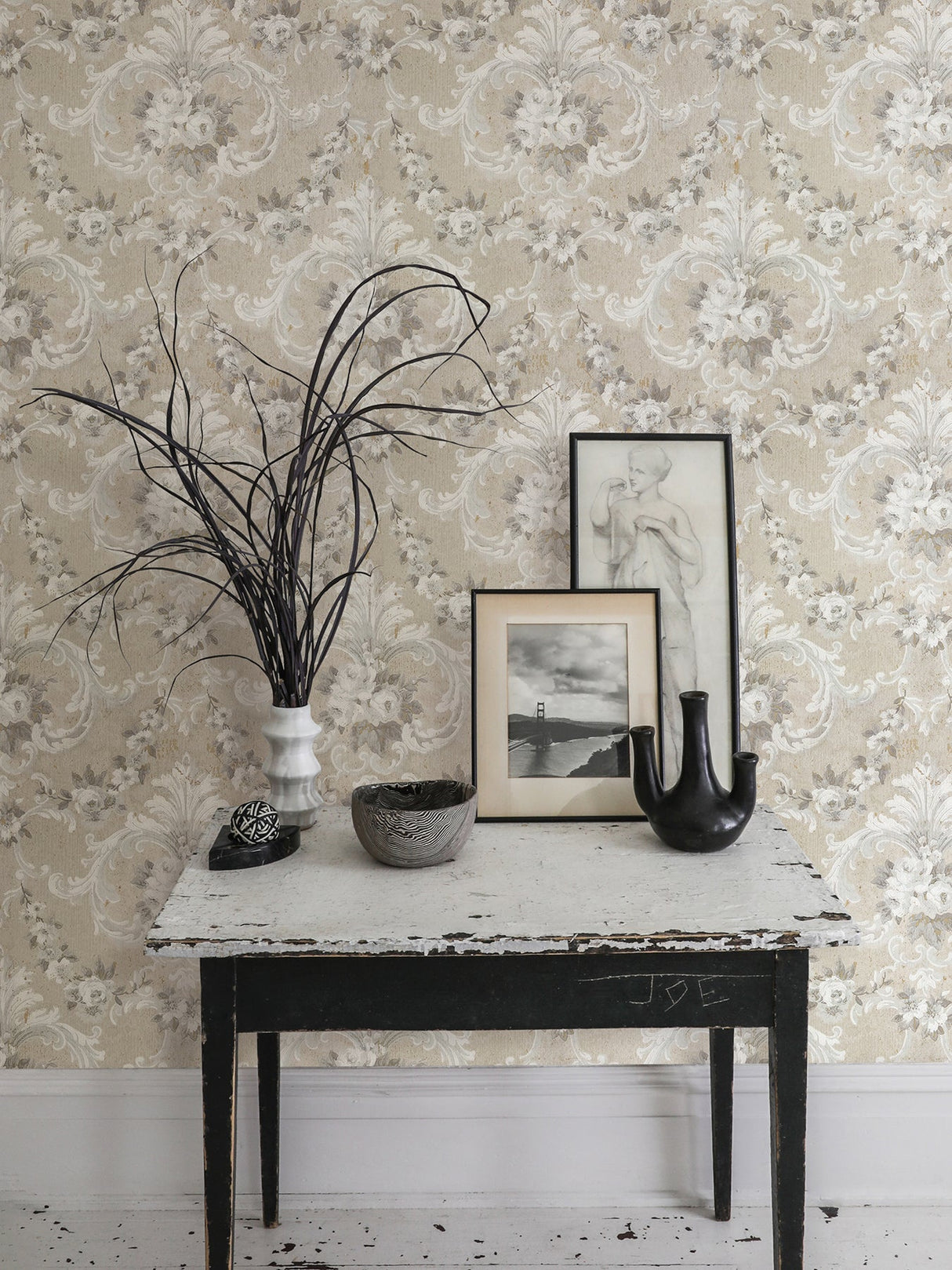 A-Street Prints AST4064 This Old Hudson Natural Neutral Rose Damask Wallpaper