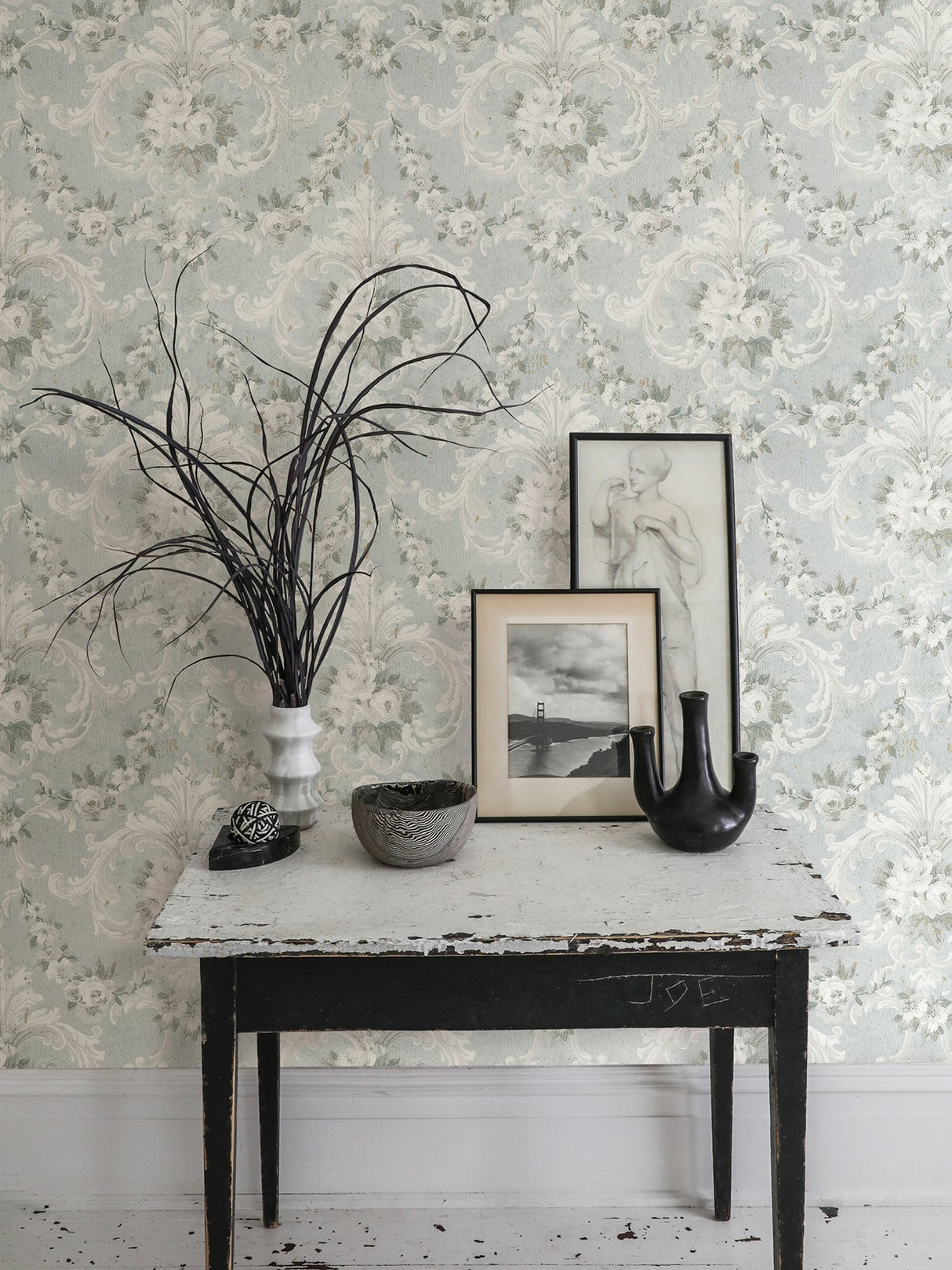 A-Street Prints AST4066 This Old Hudson Vintage Blue Rose Damask Wallpaper