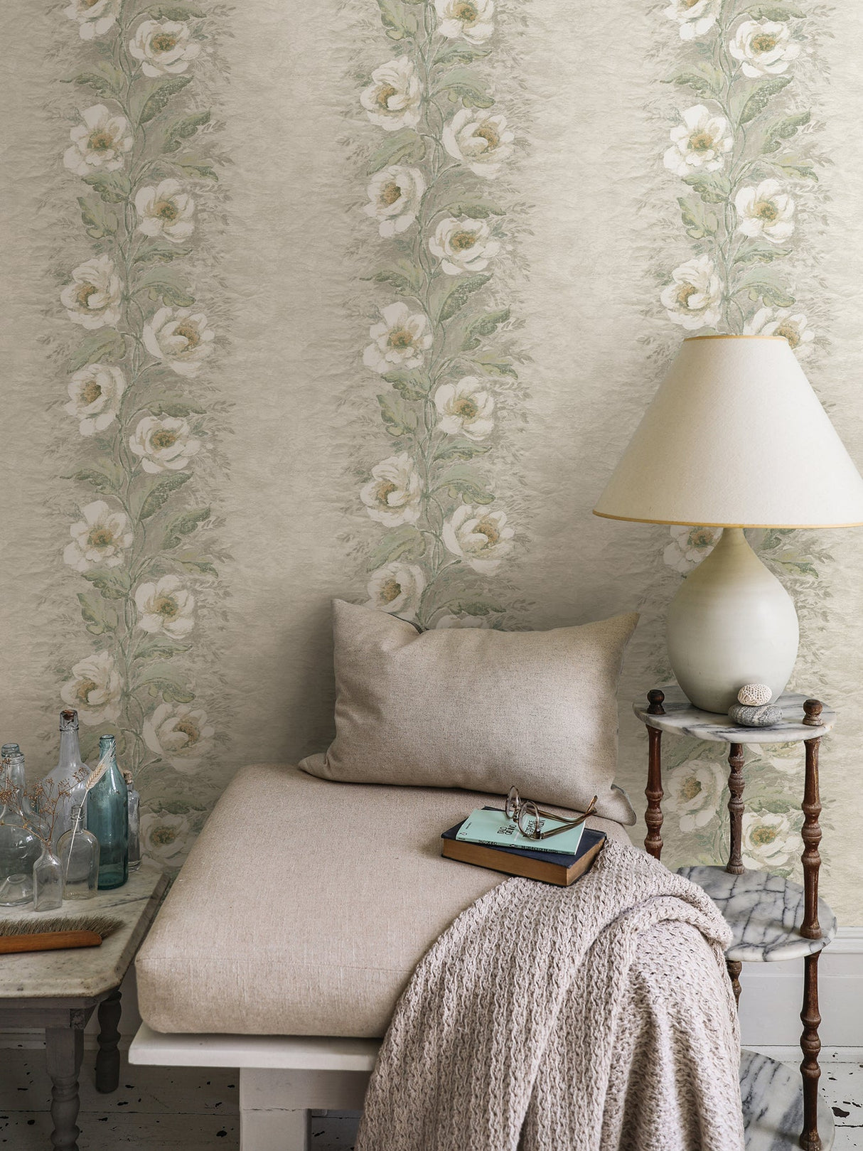 A-Street Prints AST4069 Dutch Garland Timeless Grey Gardenia Stripe Wallpaper