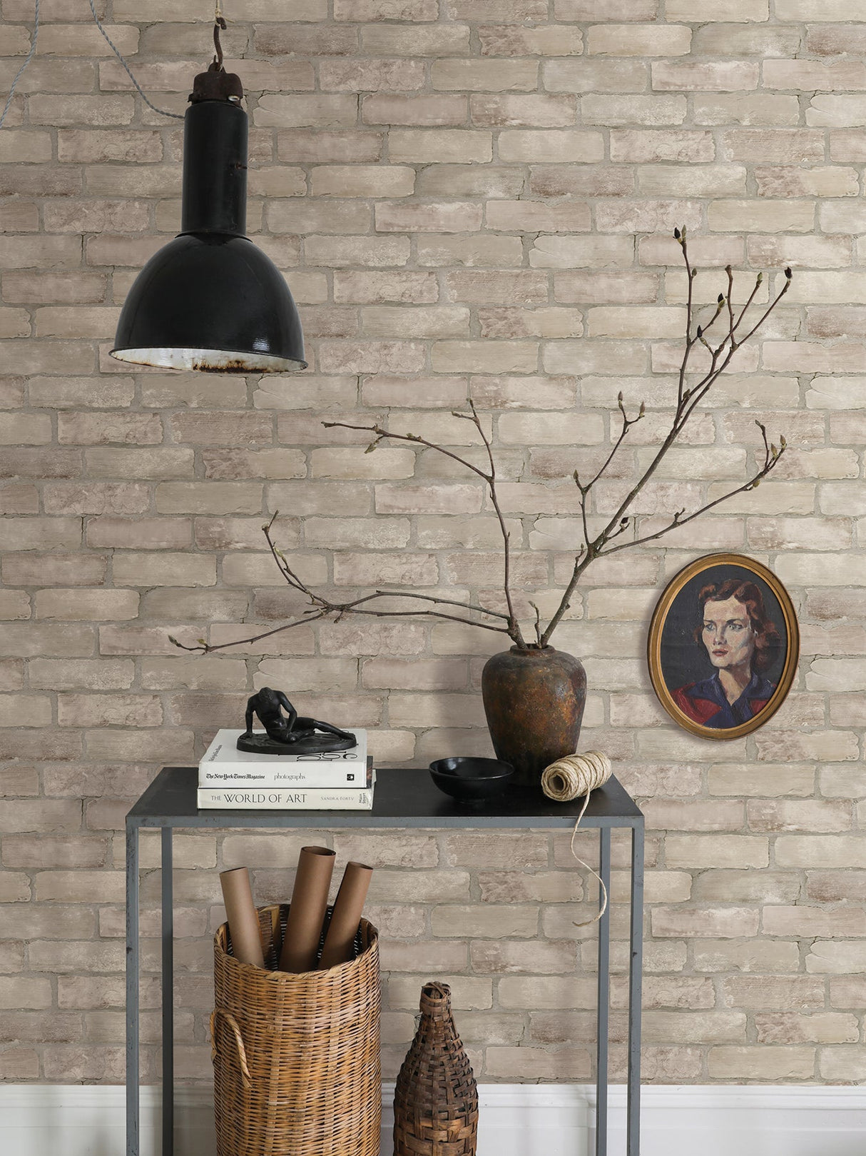 A-Street Prints AST4076 Limewashed Weathered Brick Bone Brick Wallpaper