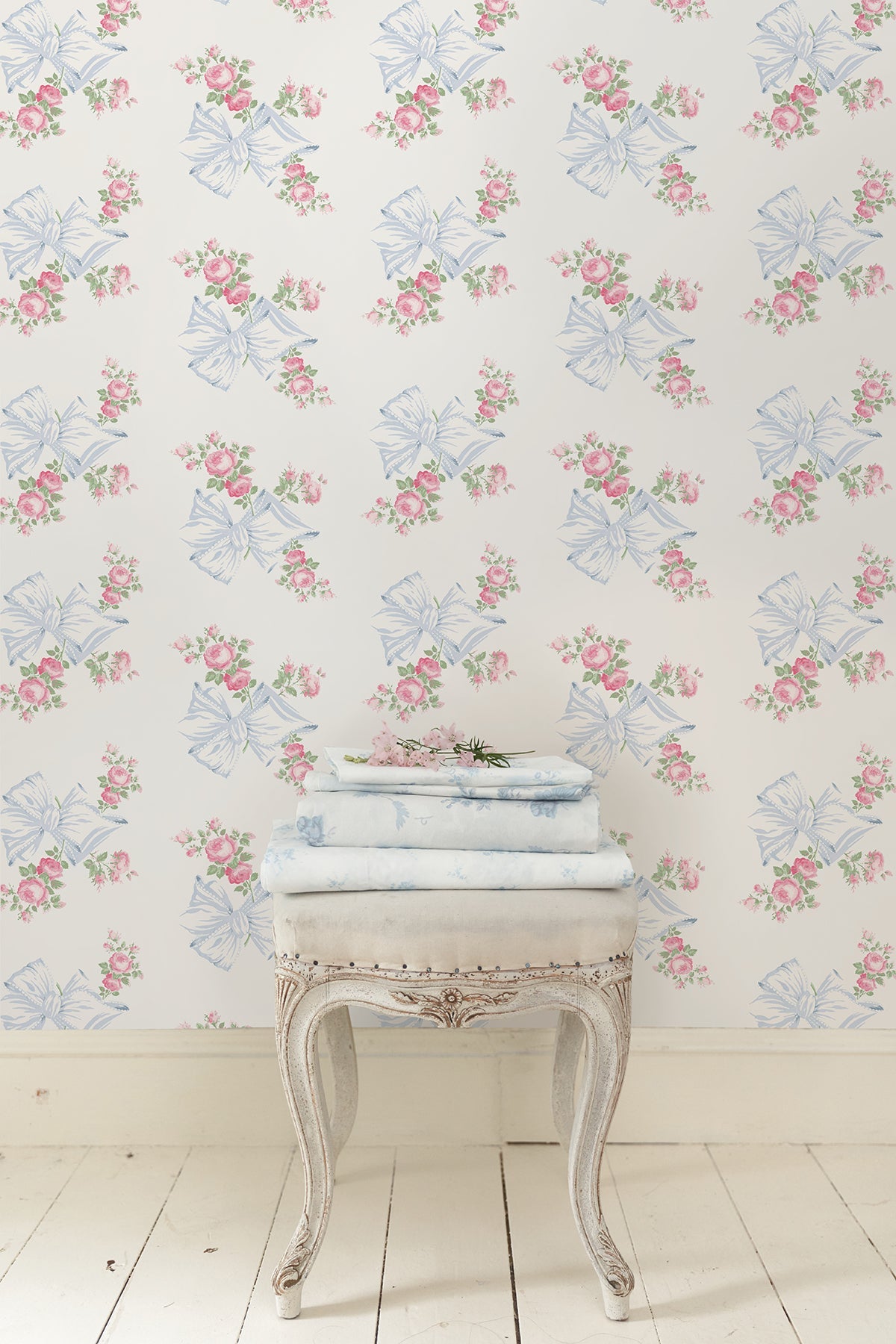 A-Street Prints AST4113 Rosa Beaux Pastel Blue Large Bow Spot Wallpaper