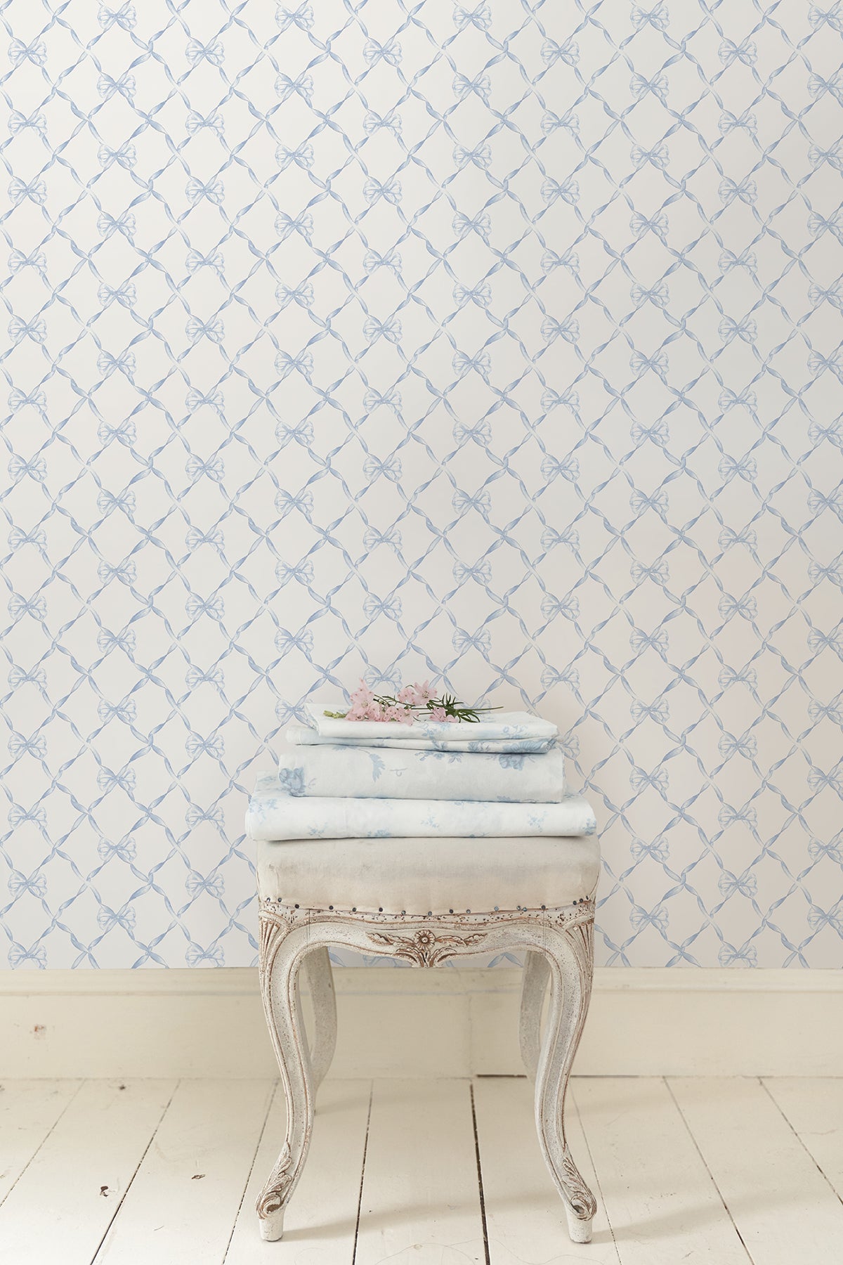 A-Street Prints AST4168 Baby Bow Blue Bella Ribbon Trellis Wallpaper