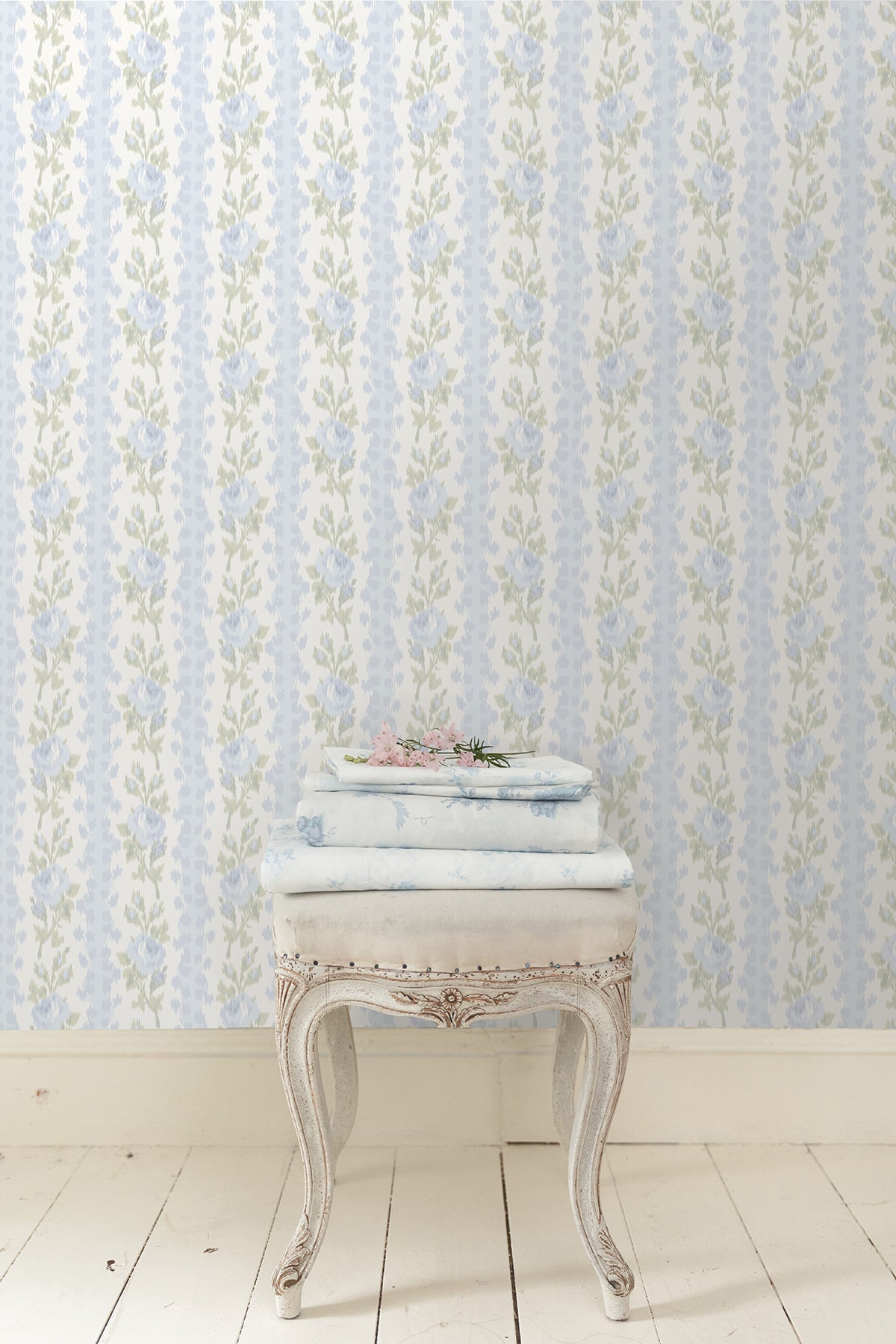 A-Street Prints AST4171 Blooming Heirloom Blue Romance Rose Stripe Wallpaper