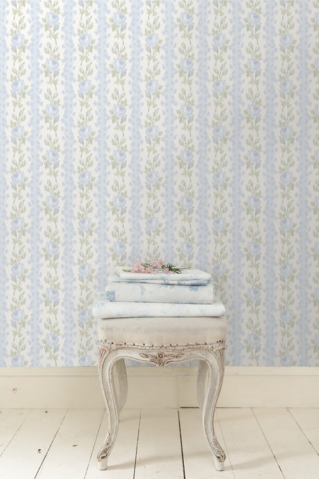 A-Street Prints AST4171 Blooming Heirloom Blue Romance Rose Stripe Wallpaper