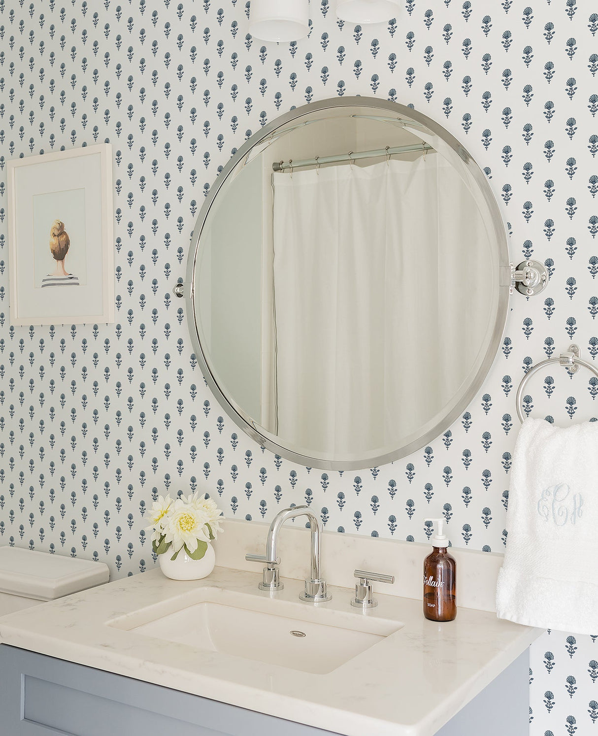 A-Street Prints AST4337 Libby Blue Heather Mini Floral Wallpaper