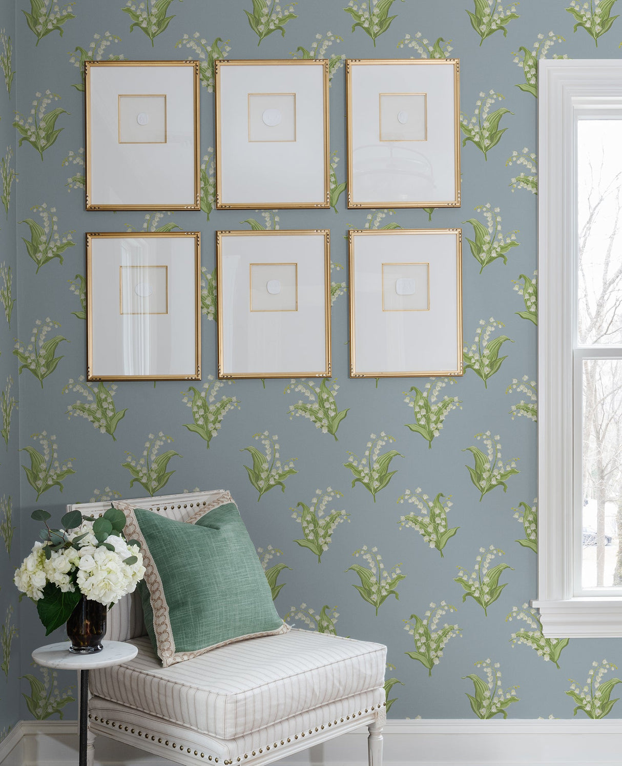 A-Street Prints AST4339 Farmington Blue Heather Lily of the Valley Wallpaper
