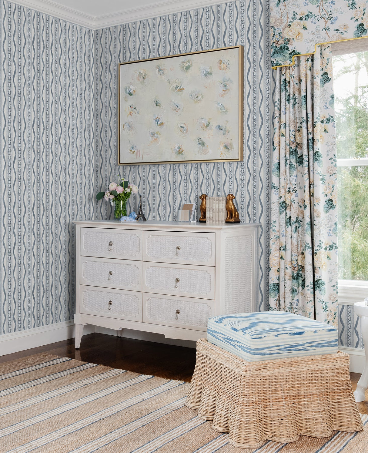 A-Street Prints AST4349 Rhys Blue IKAT Stripe Wallpaper