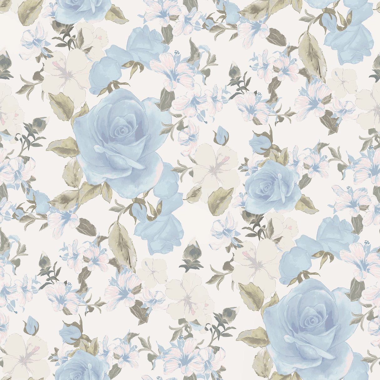 A-Street Prints AST4656 Sunset Harbor Rose Bella Lina Blue Roses & White Flowers Wallpaper