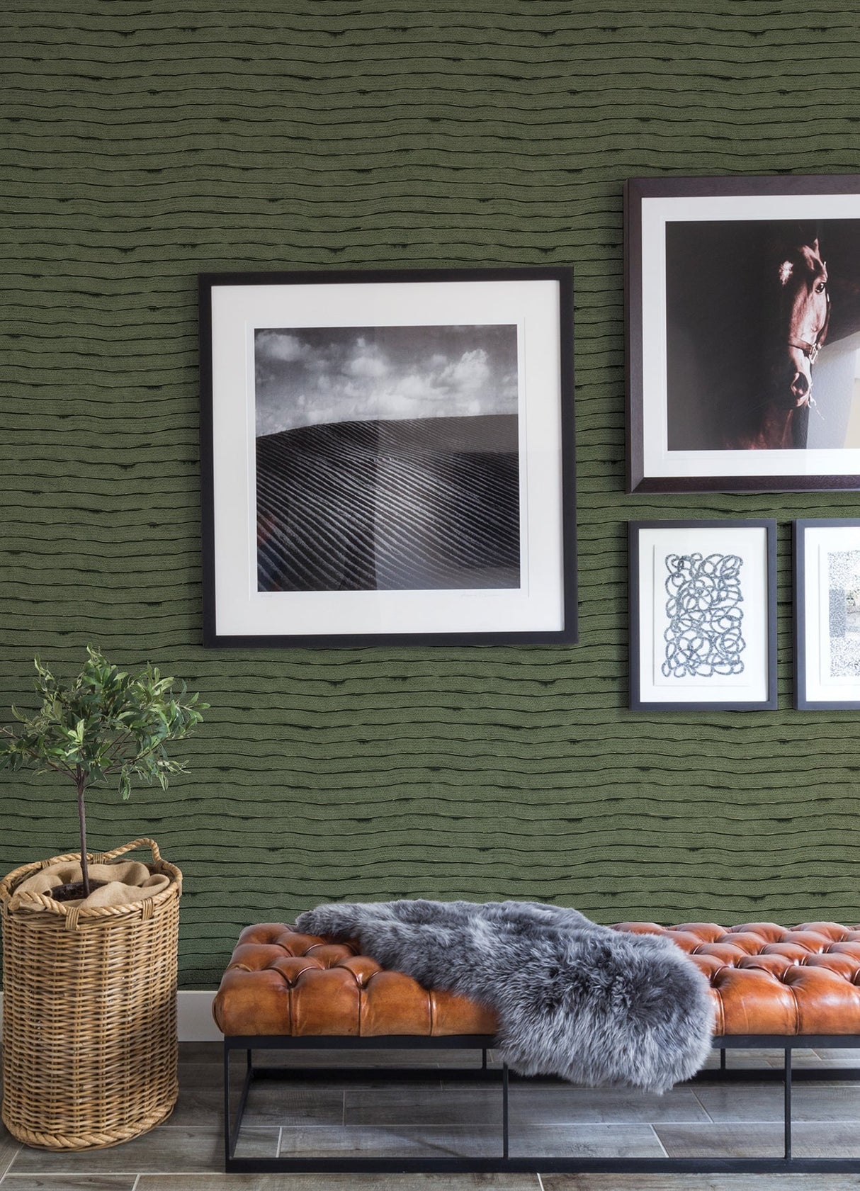 A-Street Prints AST4683 Naia Green Horizontal Wavy Lines Wallpaper