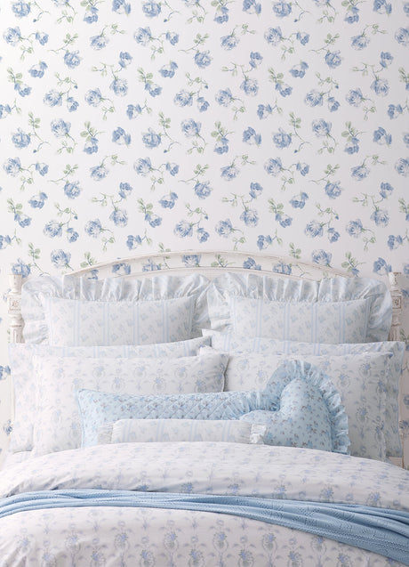 A-Street Prints AST6085 Ribbon Rosa French Blue Loose Roses Wallpaper