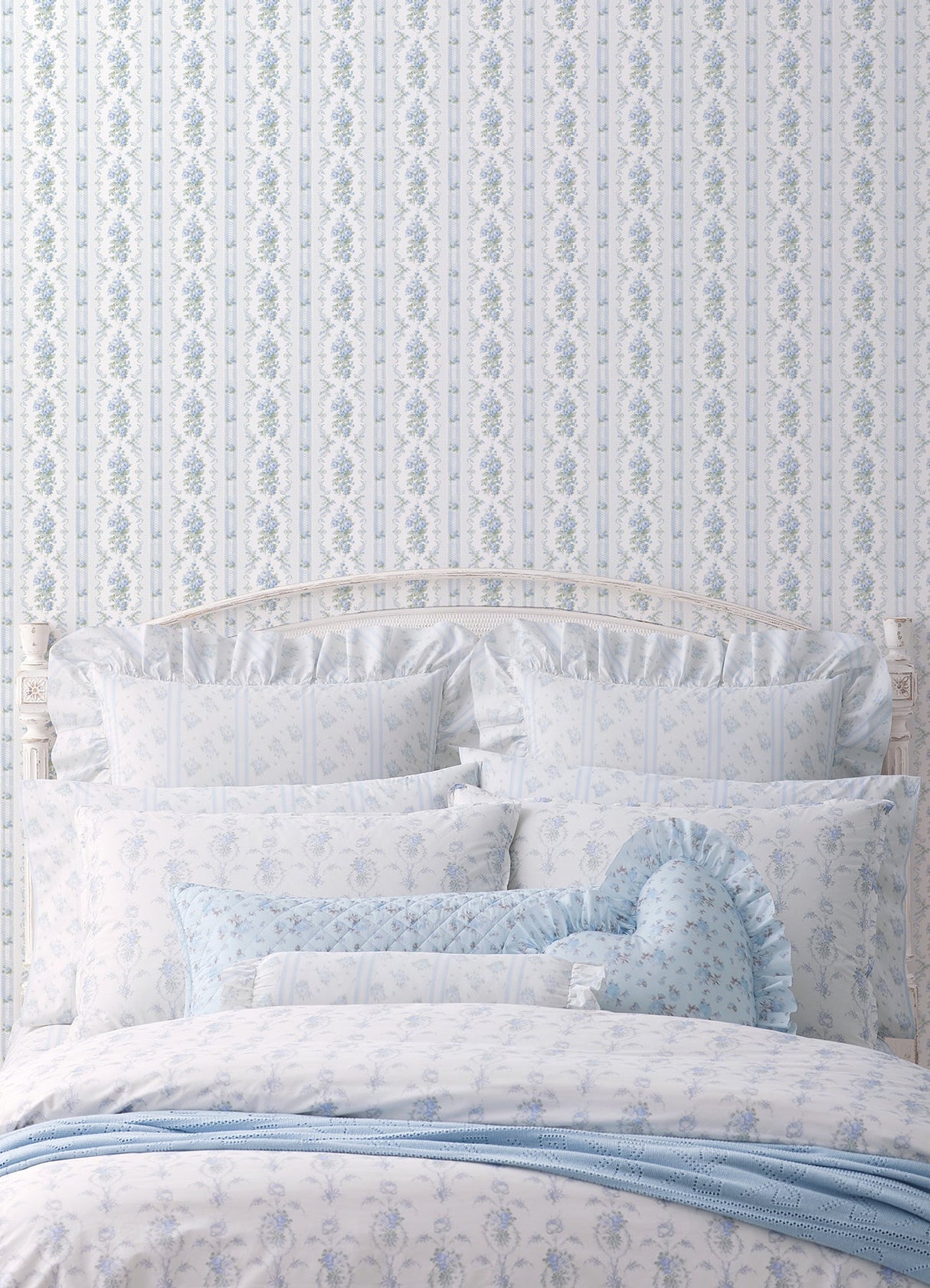 A-Street Prints AST6087 Dreamy Days Sweet Blue Stripe & Floral Wallpaper