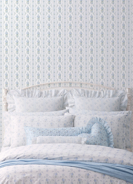 A-Street Prints AST6087 Dreamy Days Sweet Blue Stripe & Floral Wallpaper